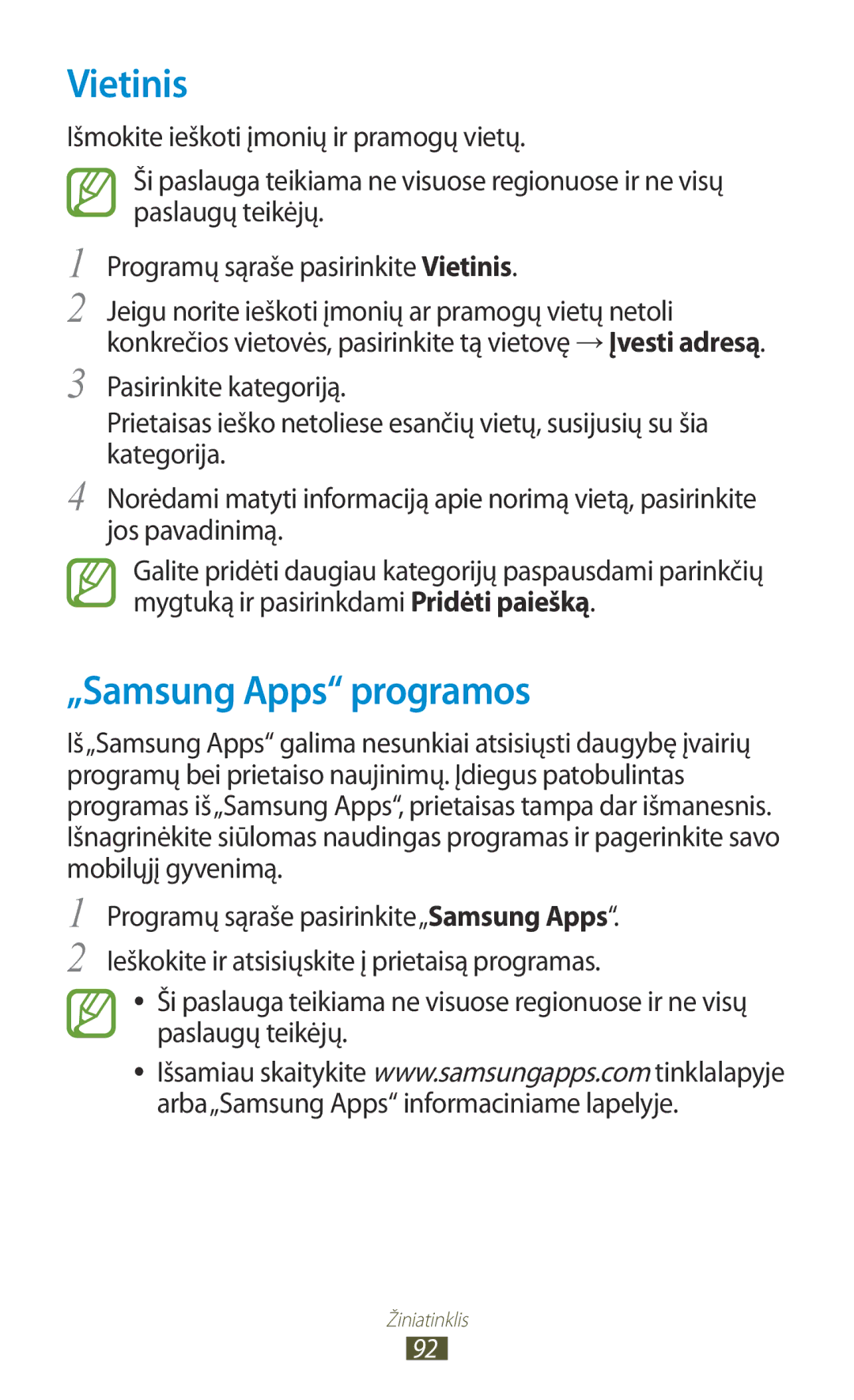 Samsung GT-S5301ZWASEB, GT-S5301ZKASEB manual Vietinis, „Samsung Apps programos 