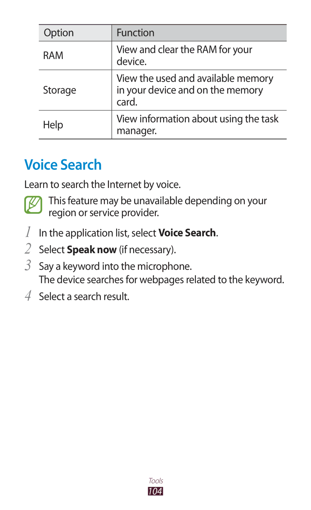 Samsung GT-S5302ZKAXSG, GT-S5302ZWAAFR, GT-S5302ZWAKSA, GT-S5302ZKAEGY, GT-S5302ZWACAC, GT-S5302ZWAPAK manual Voice Search 