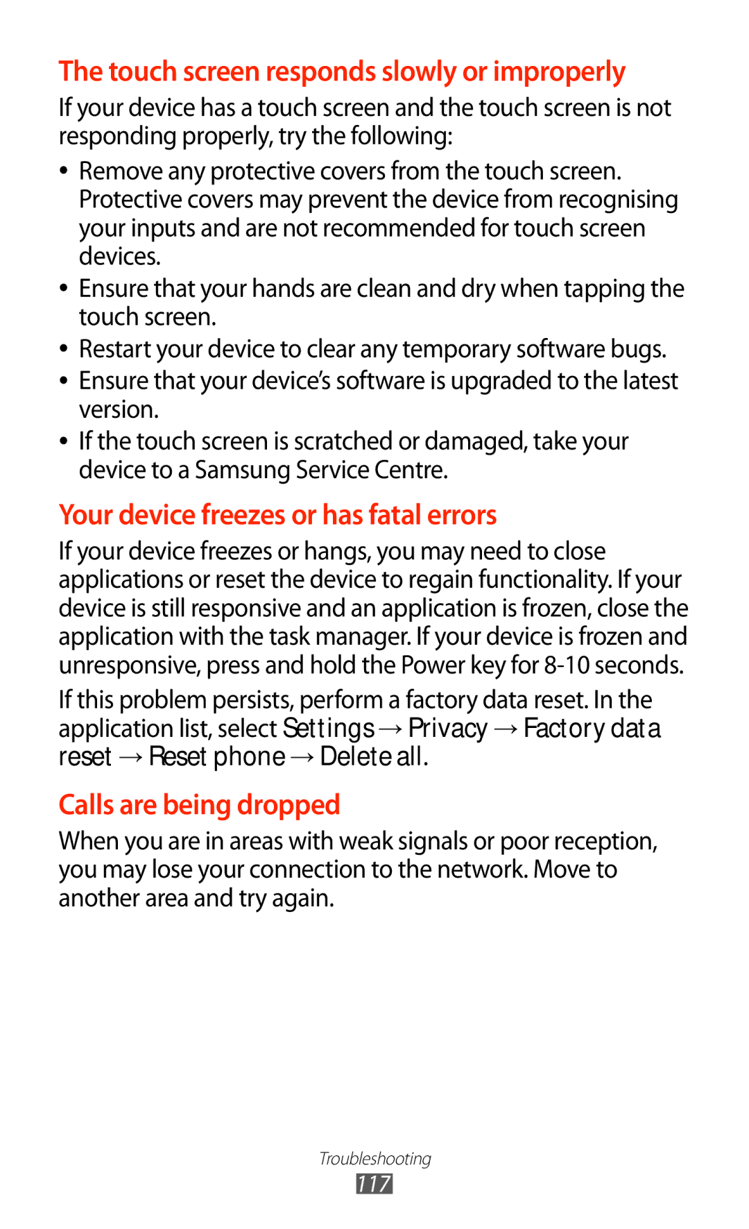 Samsung GT-S5302ZKAXEZ, GT-S5302ZWAAFR, GT-S5302ZWAKSA, GT-S5302ZKAEGY manual Your device freezes or has fatal errors 