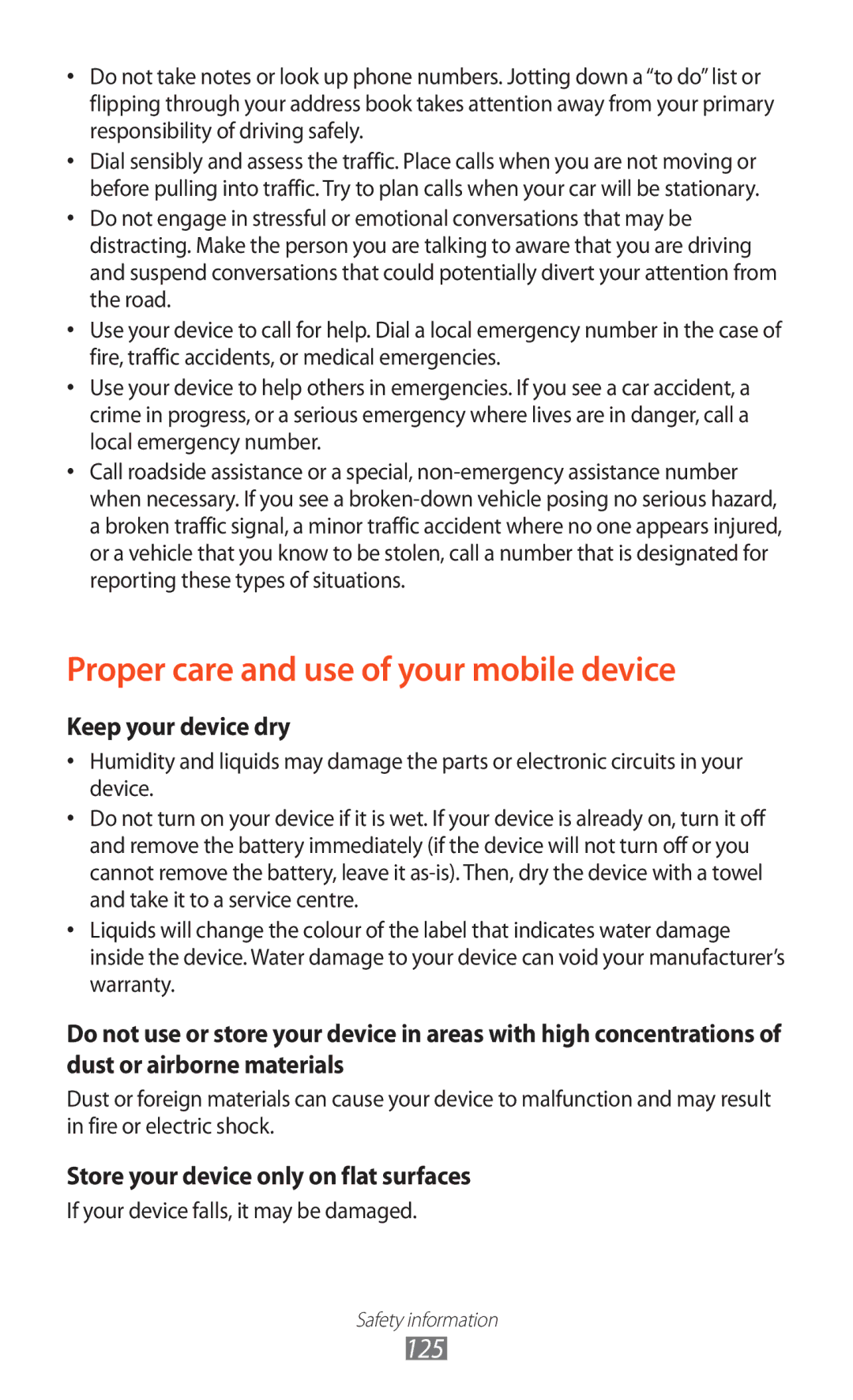 Samsung GT-S5302ZWAAFR, GT-S5302ZWAKSA, GT-S5302ZKAEGY, GT-S5302ZWACAC manual Proper care and use of your mobile device 