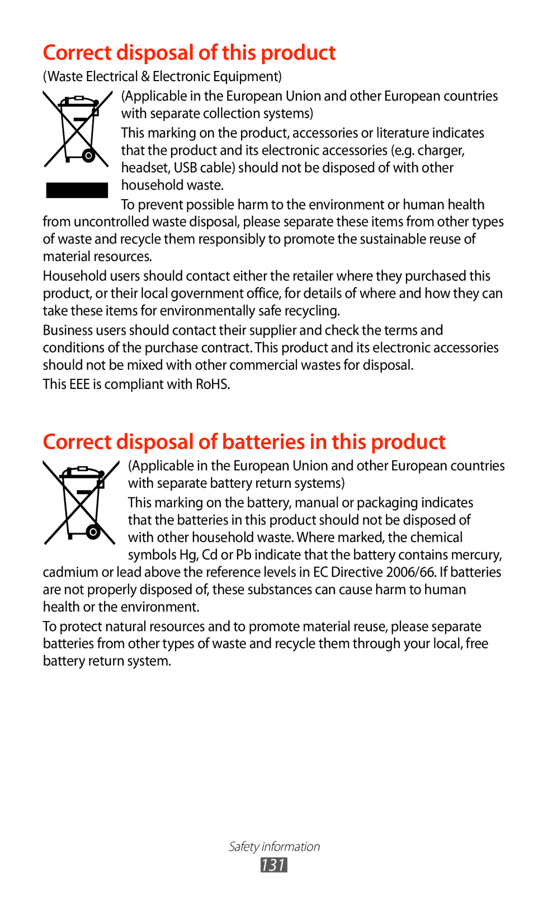 Samsung GT-S5302ZWAXSG, GT-S5302ZWAAFR, GT-S5302ZWAKSA, GT-S5302ZKAEGY, GT-S5302ZWACAC manual Correct disposal of this product 