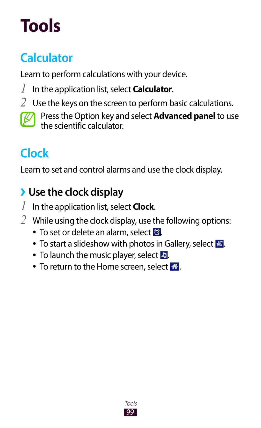 Samsung GT-S5302ZWASER, GT-S5302ZWAAFR, GT-S5302ZWAKSA, GT-S5302ZKAEGY manual Calculator, Clock, ››Use the clock display 