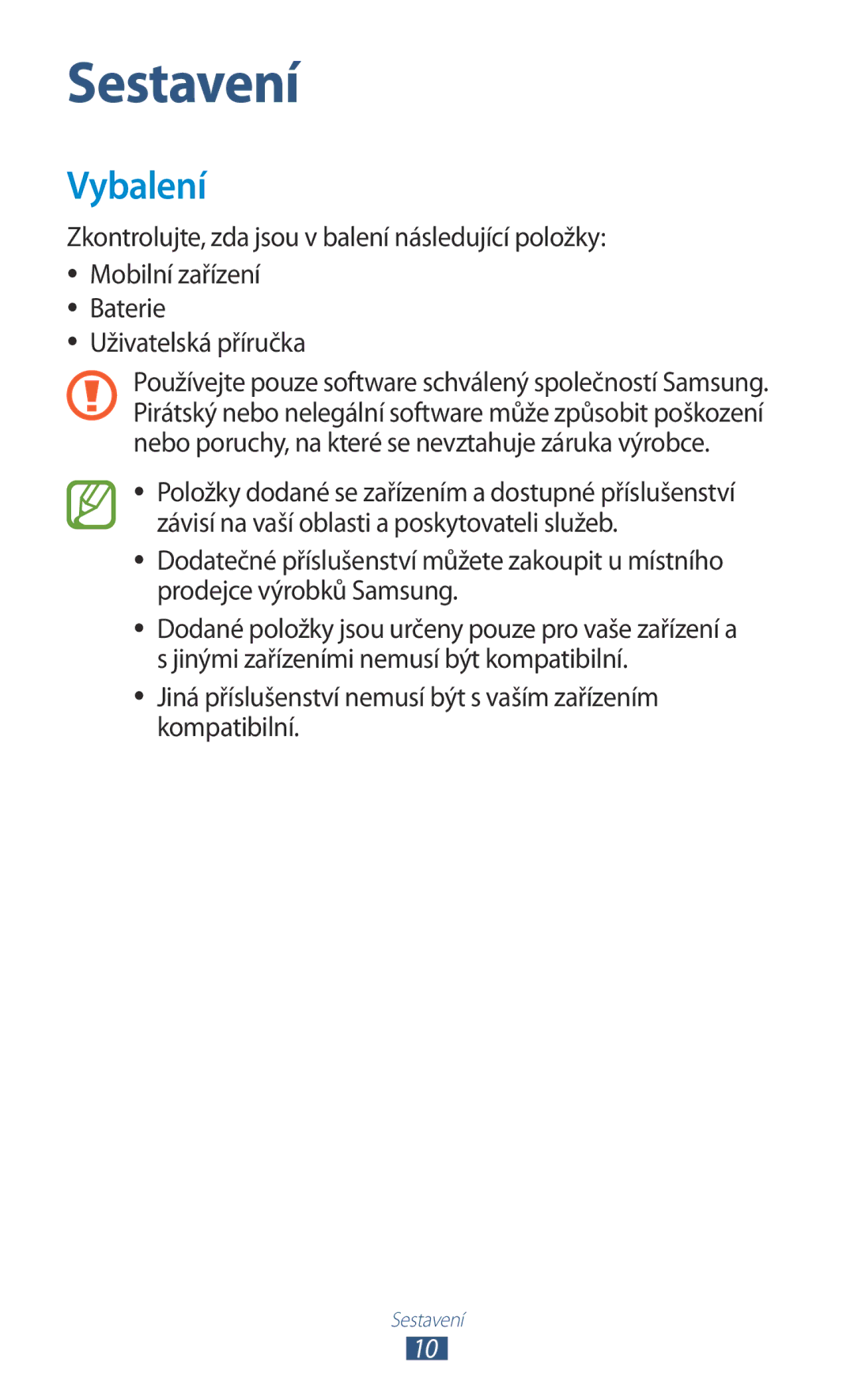 Samsung GT-S5302ZWAXEZ, GT-S5302ZKAETL manual Vybalení, Jiná příslušenství nemusí být s vaším zařízením kompatibilní 