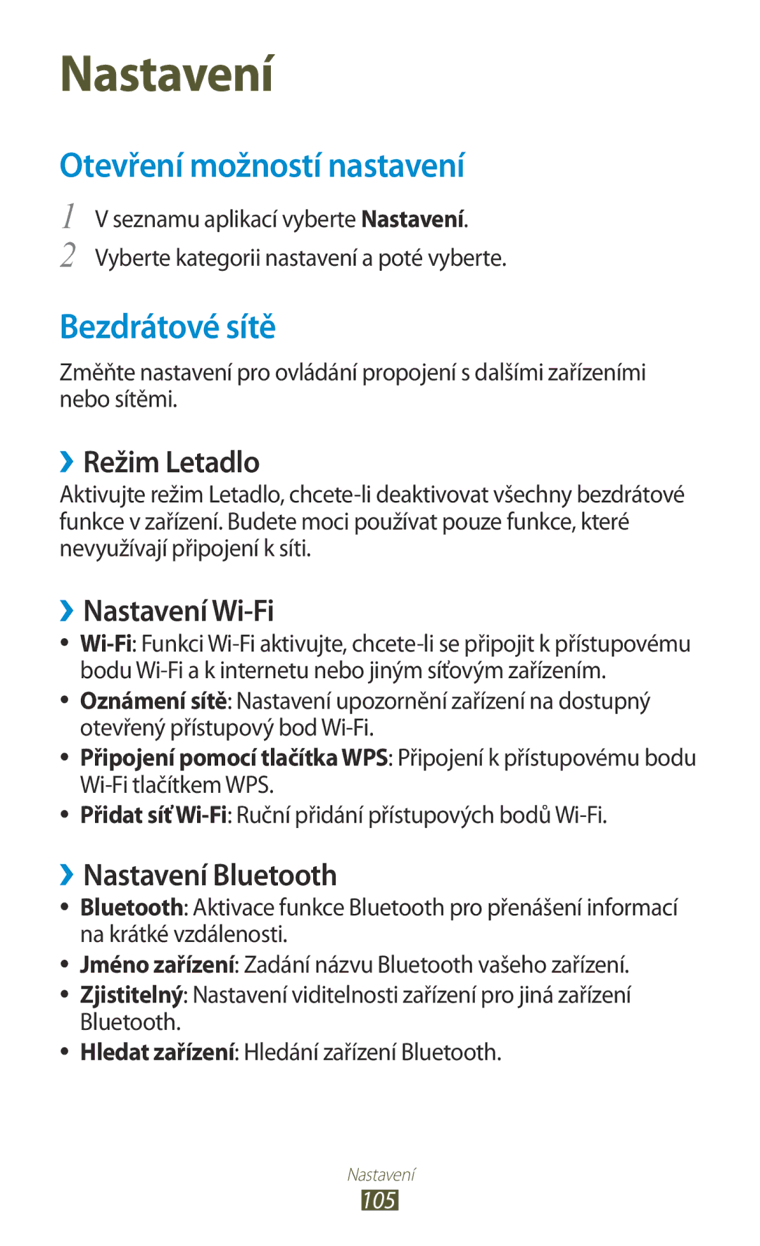 Samsung GT-S5302ZWAORX, GT-S5302ZWAXEZ Otevření možností nastavení, Bezdrátové sítě, ››Režim Letadlo, ››Nastavení Wi-Fi 