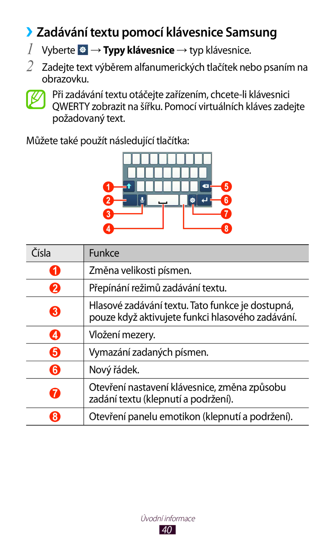 Samsung GT-S5302ZWAXEZ, GT-S5302ZKAETL, GT2S5302ZKAXEZ, GT2S5302ZKAETL manual ››Zadávání textu pomocí klávesnice Samsung 