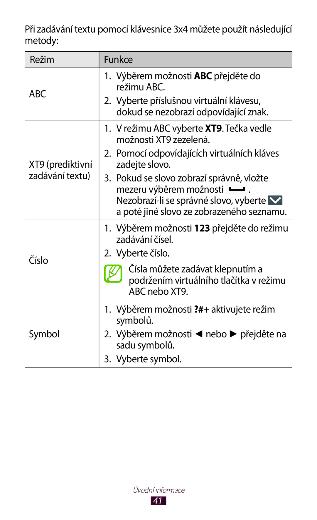 Samsung GT-S5302ZKAETL, GT-S5302ZWAXEZ manual Možnosti XT9 zezelená, ABC nebo XT9, Symbolů, Sadu symbolů, Vyberte symbol 