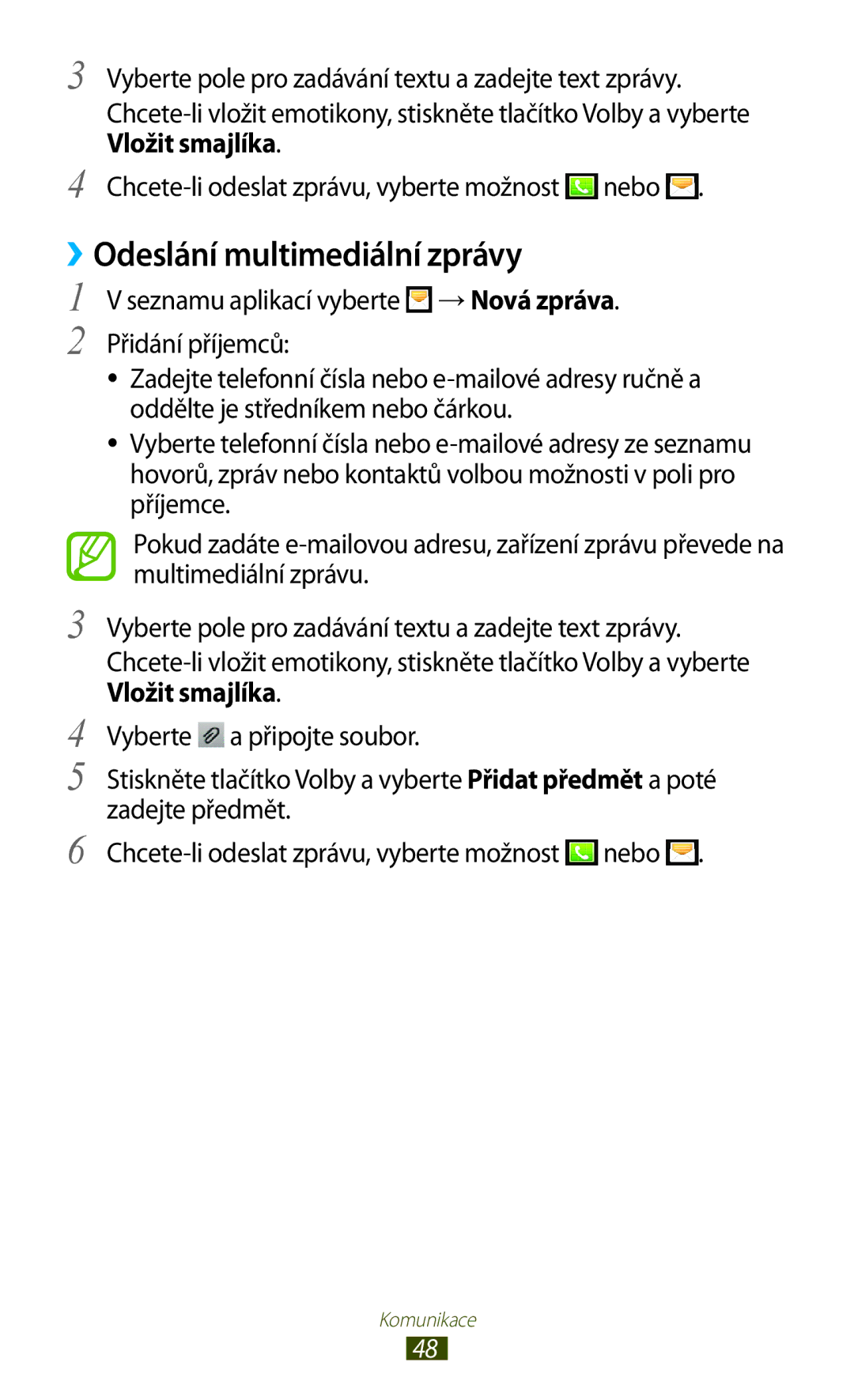 Samsung GT2S5302ZWAXEZ, GT-S5302ZWAXEZ, GT-S5302ZKAETL, GT2S5302ZKAXEZ, GT2S5302ZKAETL manual ››Odeslání multimediální zprávy 