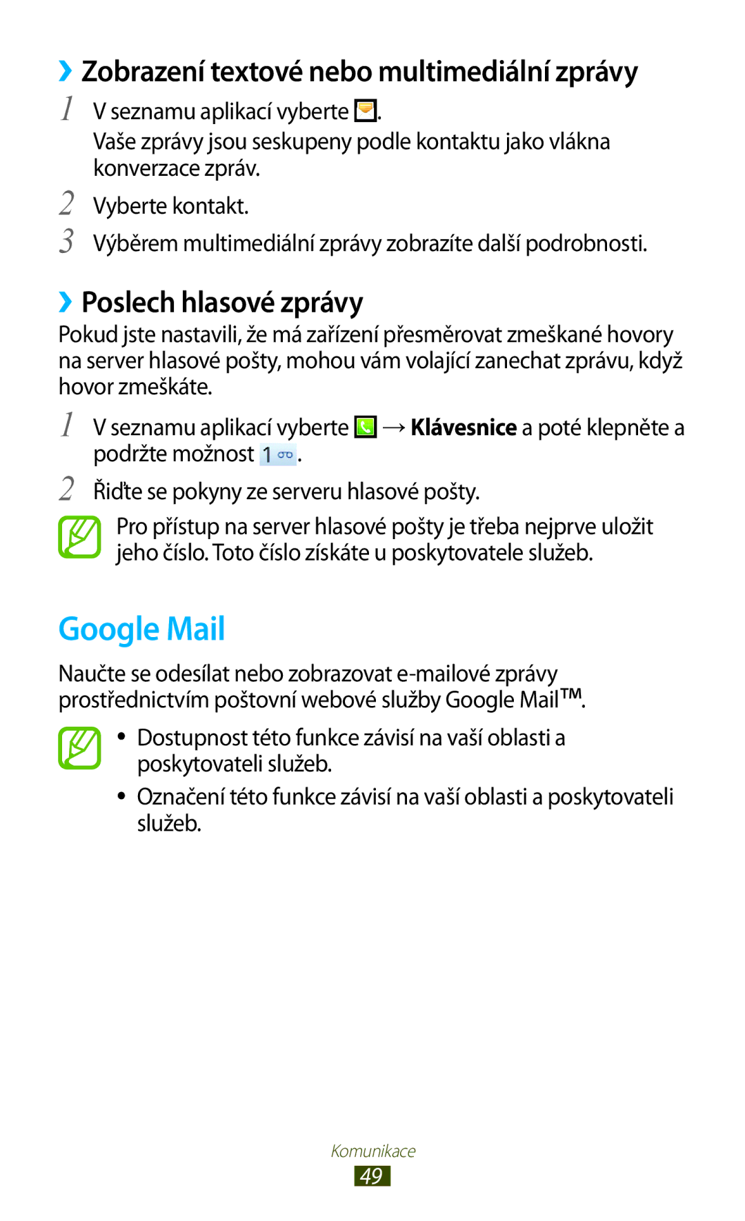 Samsung GT-S5302ZWAETL manual Google Mail, ››Zobrazení textové nebo multimediální zprávy, ››Poslech hlasové zprávy 