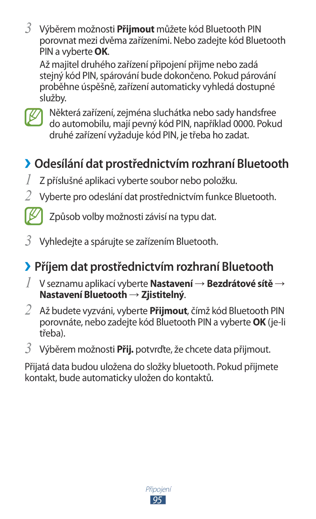 Samsung GT-S5302ZWAORX manual Příslušné aplikaci vyberte soubor nebo položku, Vyhledejte a spárujte se zařízením Bluetooth 