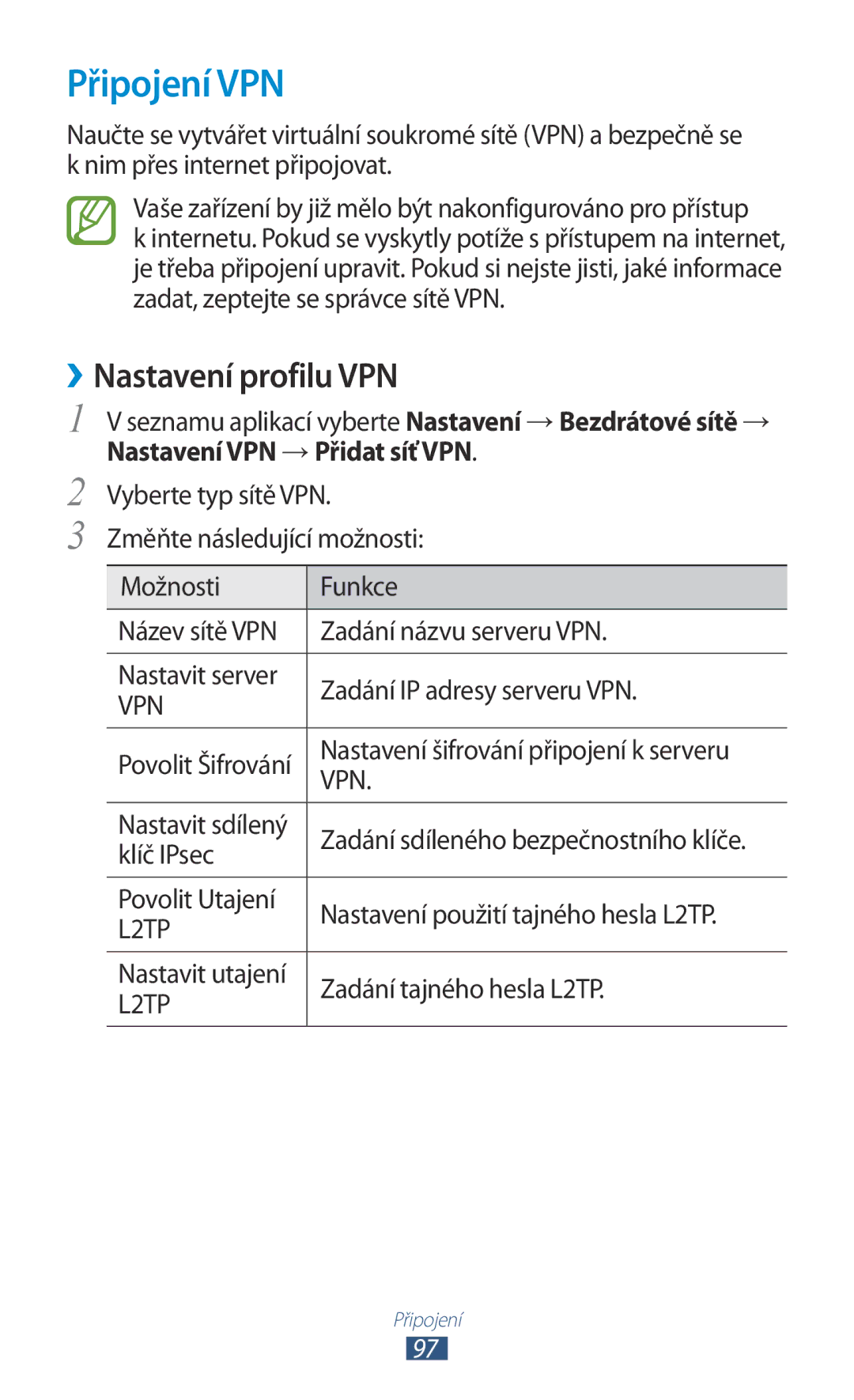 Samsung GT-S5302ZKAORX, GT-S5302ZWAXEZ, GT-S5302ZKAETL, GT2S5302ZKAXEZ, GT2S5302ZKAETL Připojení VPN, ››Nastavení profilu VPN 