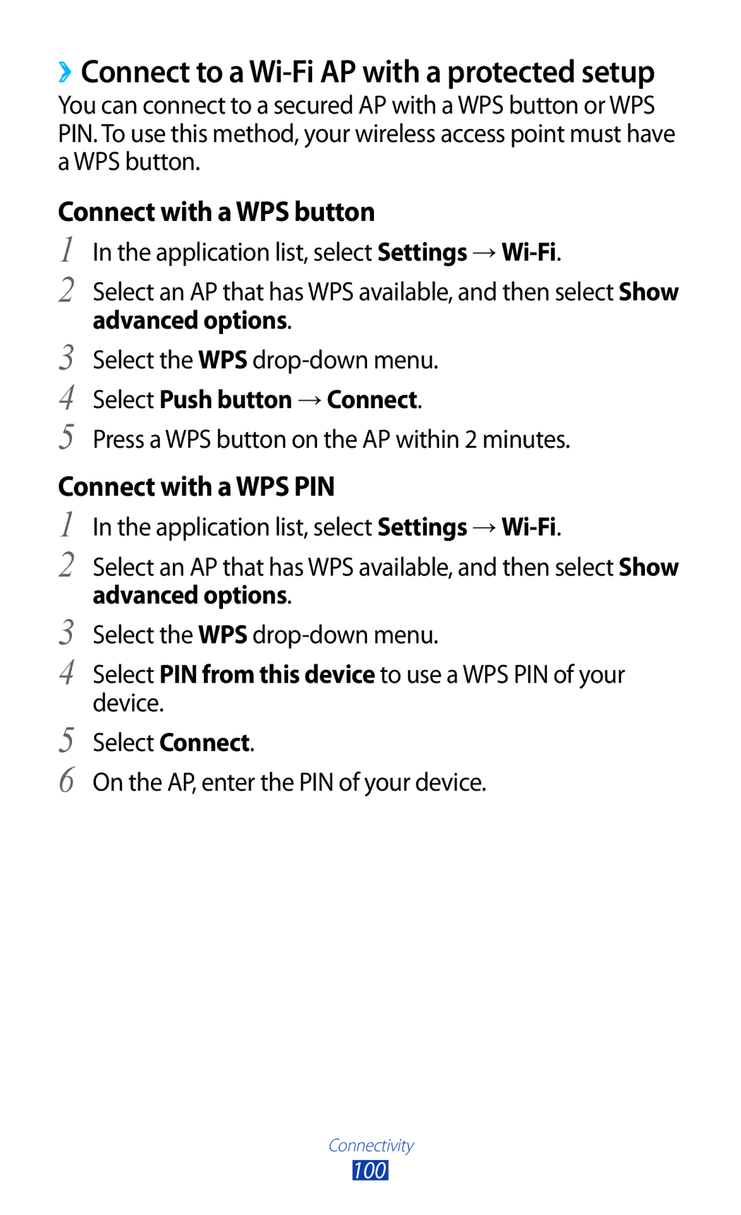 Samsung GT-S5303ZKAKSA, GT-S5303ZWAKSA, GT-S5303ZWASER manual Application list, select Settings → Wi-Fi, Advanced options 