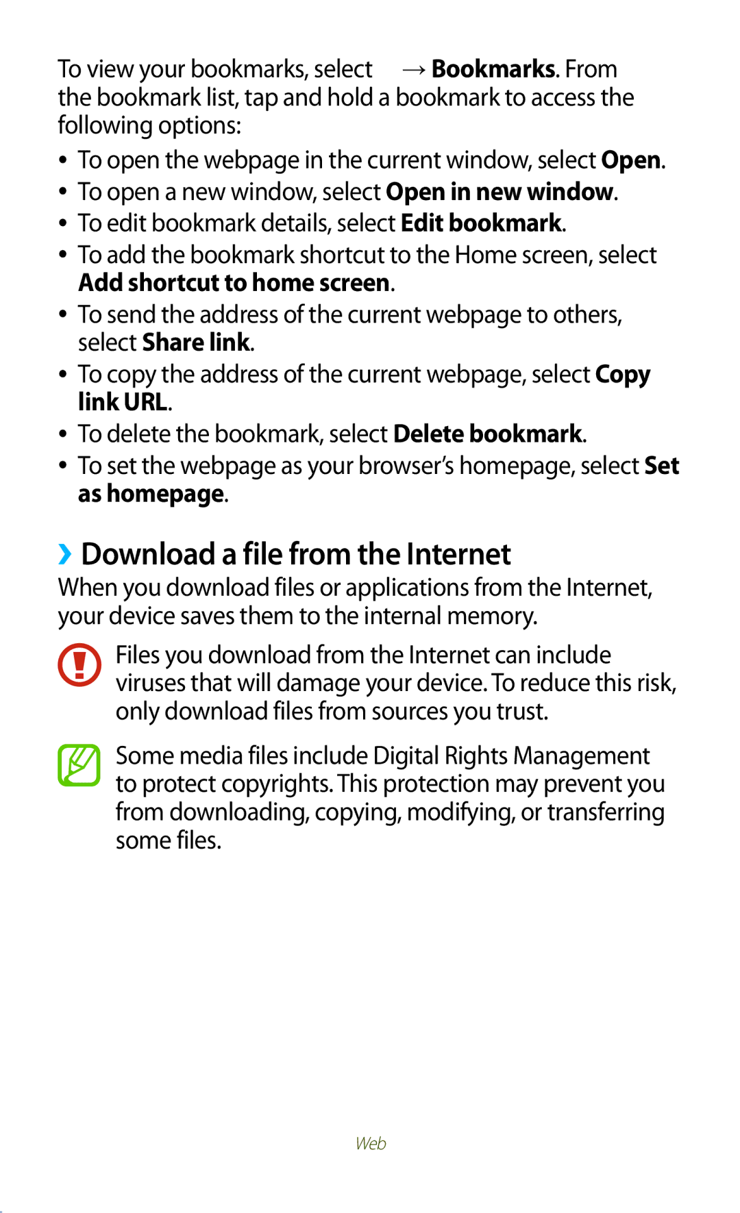 Samsung GT-S5303ZKAKSA, GT-S5303ZWAKSA, GT-S5303ZWASER, GT-S5303ZKASER manual ››Download a file from the Internet 