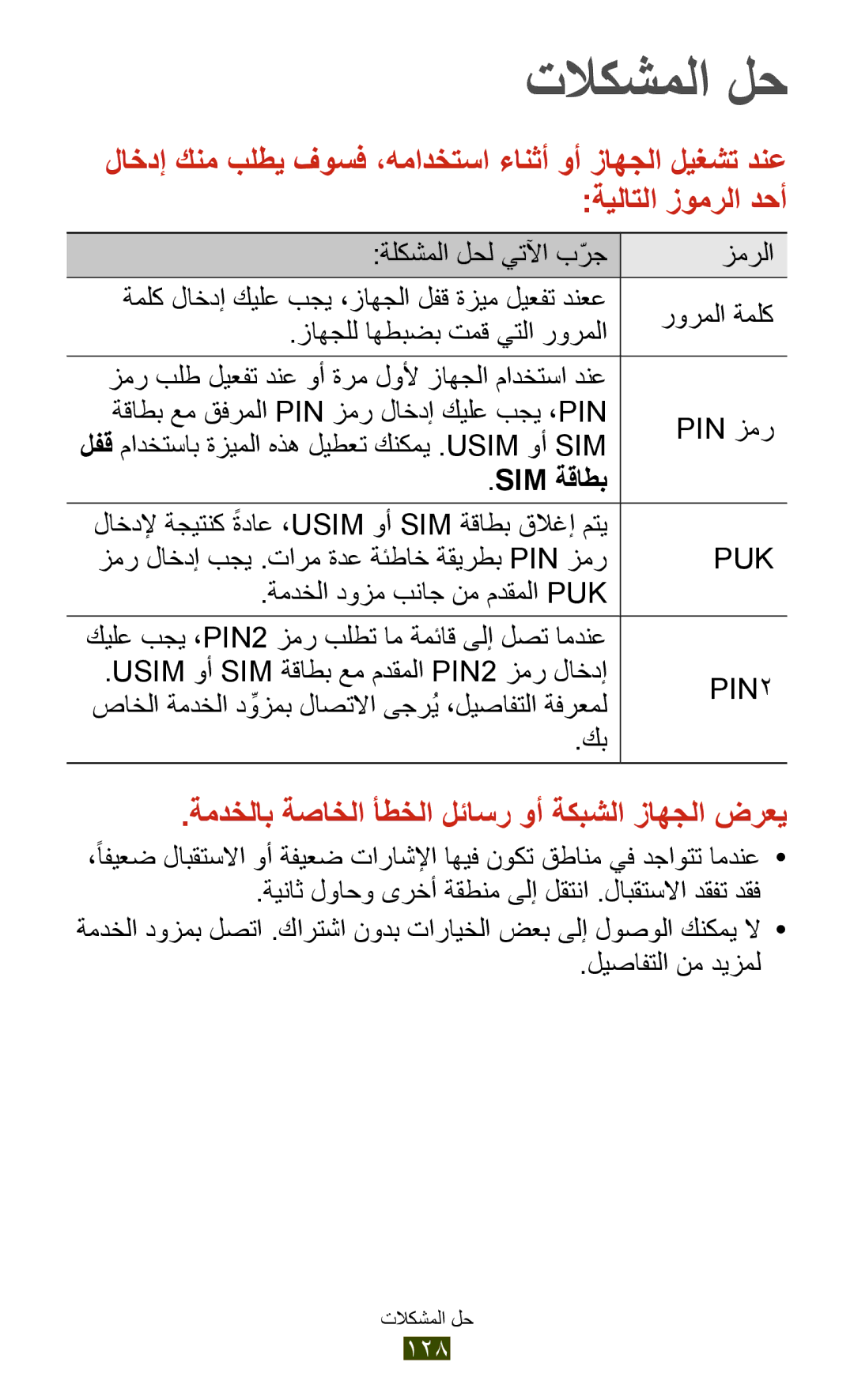 Samsung GT-S5303ZKAKSA, GT-S5303ZWAKSA زاهجلل اهطبضب تمق يتلا رورملا, Pin زمر, Sim ةقاطب, ةمدخلا دوزم بناج نم مدقملا Puk 