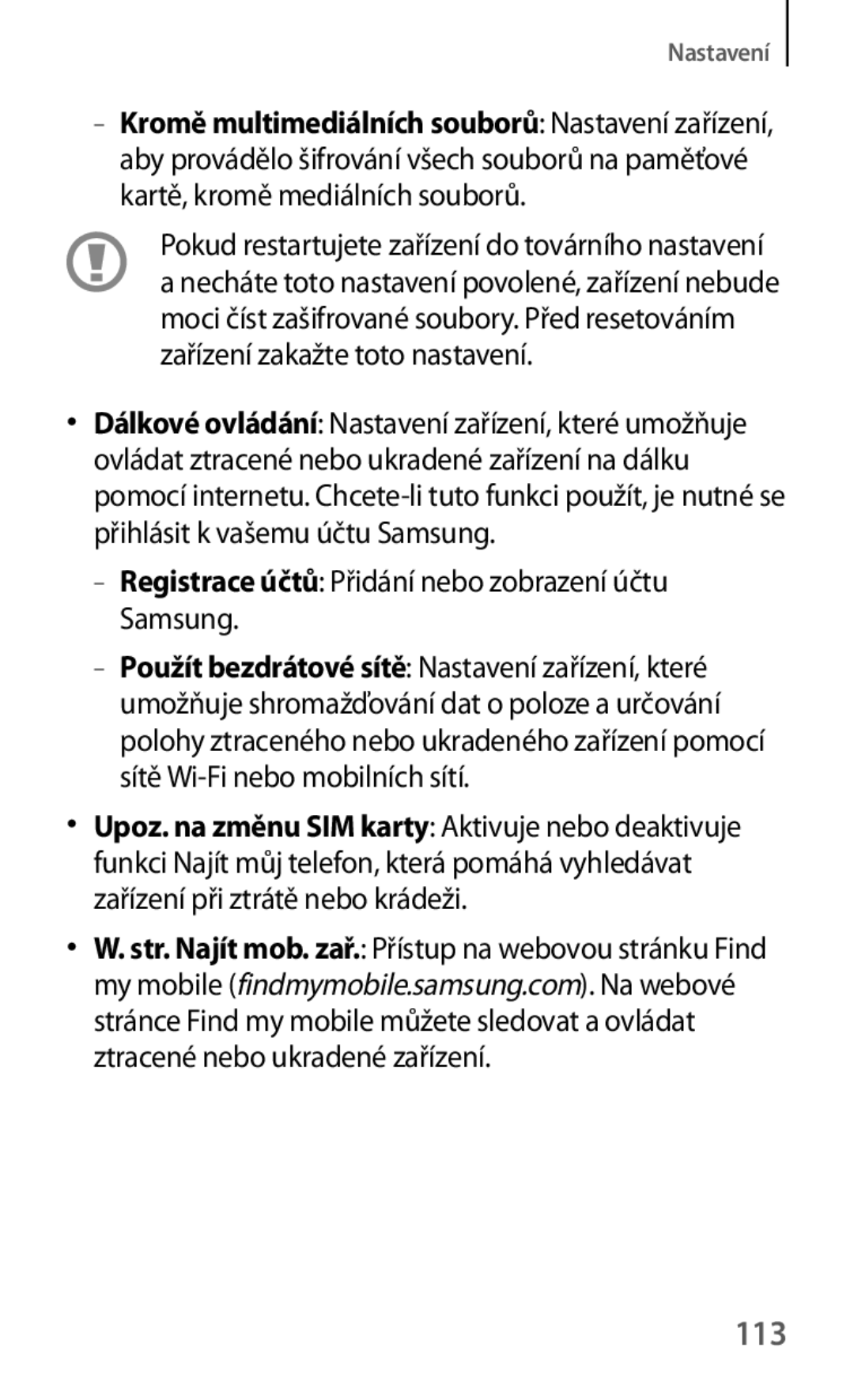 Samsung GT-S5310BKAATO, GT-S5310BKACOS, GT-S5310RWACOS manual 113, Registrace účtů Přidání nebo zobrazení účtu Samsung 