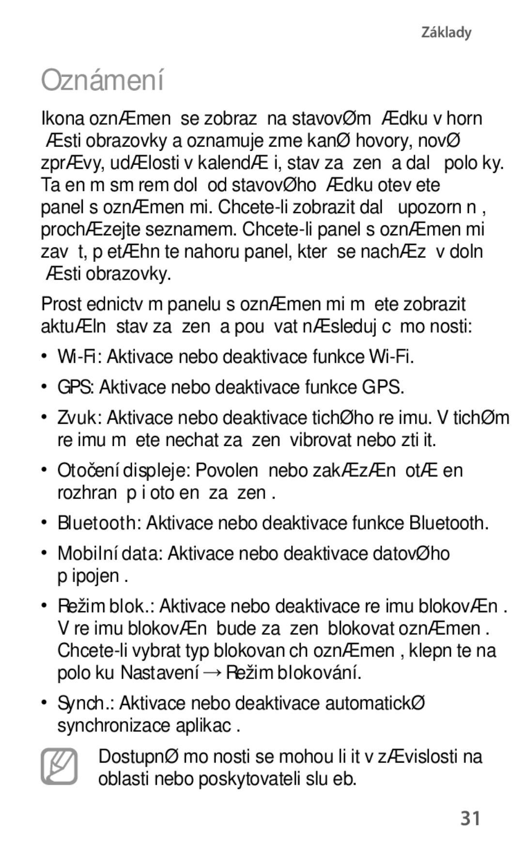 Samsung GT-S5310MSAO2C, GT-S5310BKACOS, GT-S5310RWACOS Oznámení, Mobilní data Aktivace nebo deaktivace datového připojení 