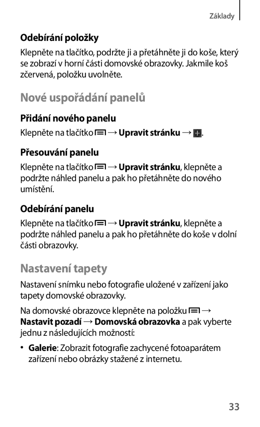 Samsung GT-S5310BKAATO, GT-S5310BKACOS, GT-S5310RWACOS, GT-S5310MSAVVT manual Nové uspořádání panelů, Nastavení tapety 