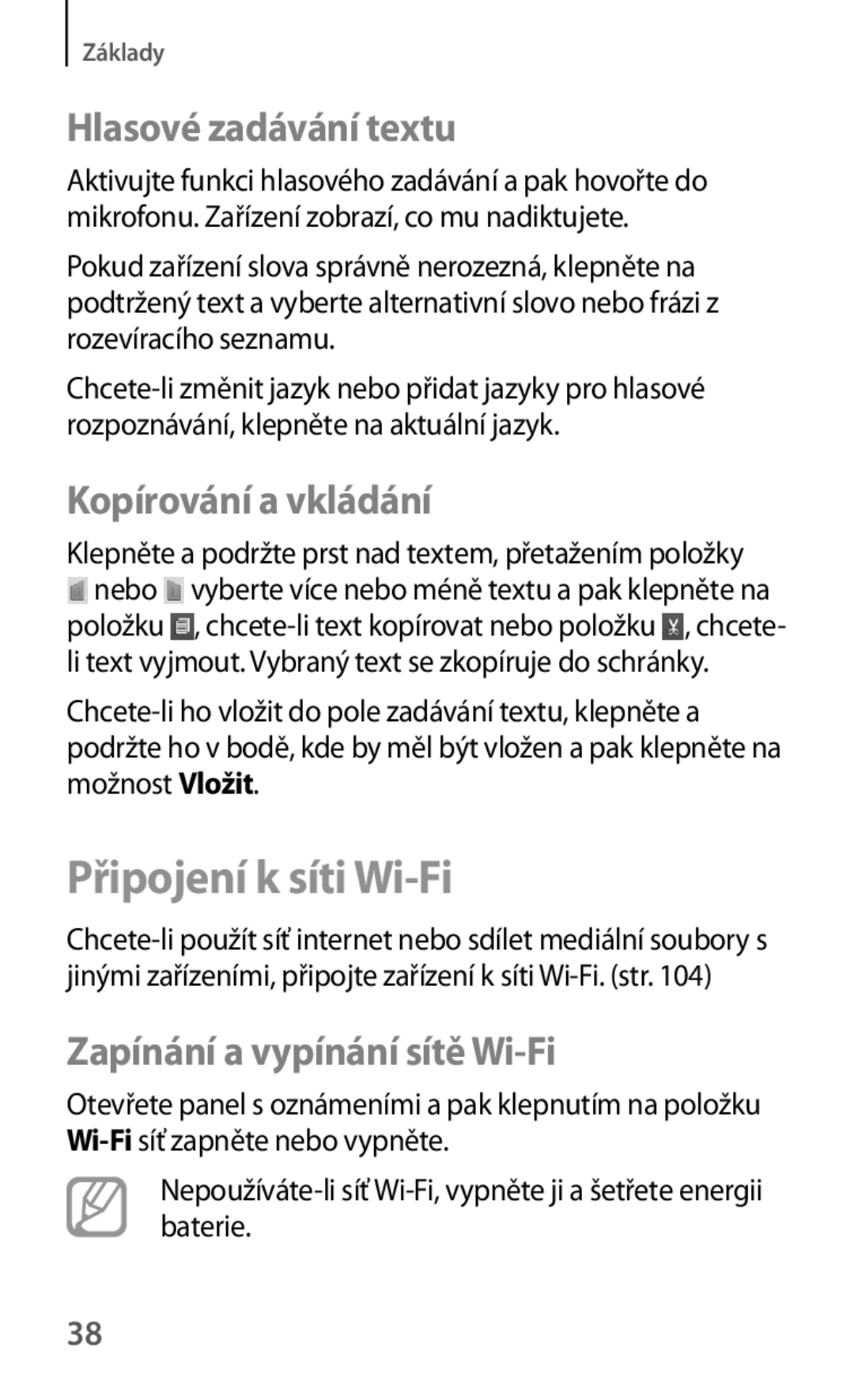 Samsung GT-S5310RWAORX, GT-S5310BKACOS manual Připojení k síti Wi-Fi, Hlasové zadávání textu, Kopírování a vkládání 