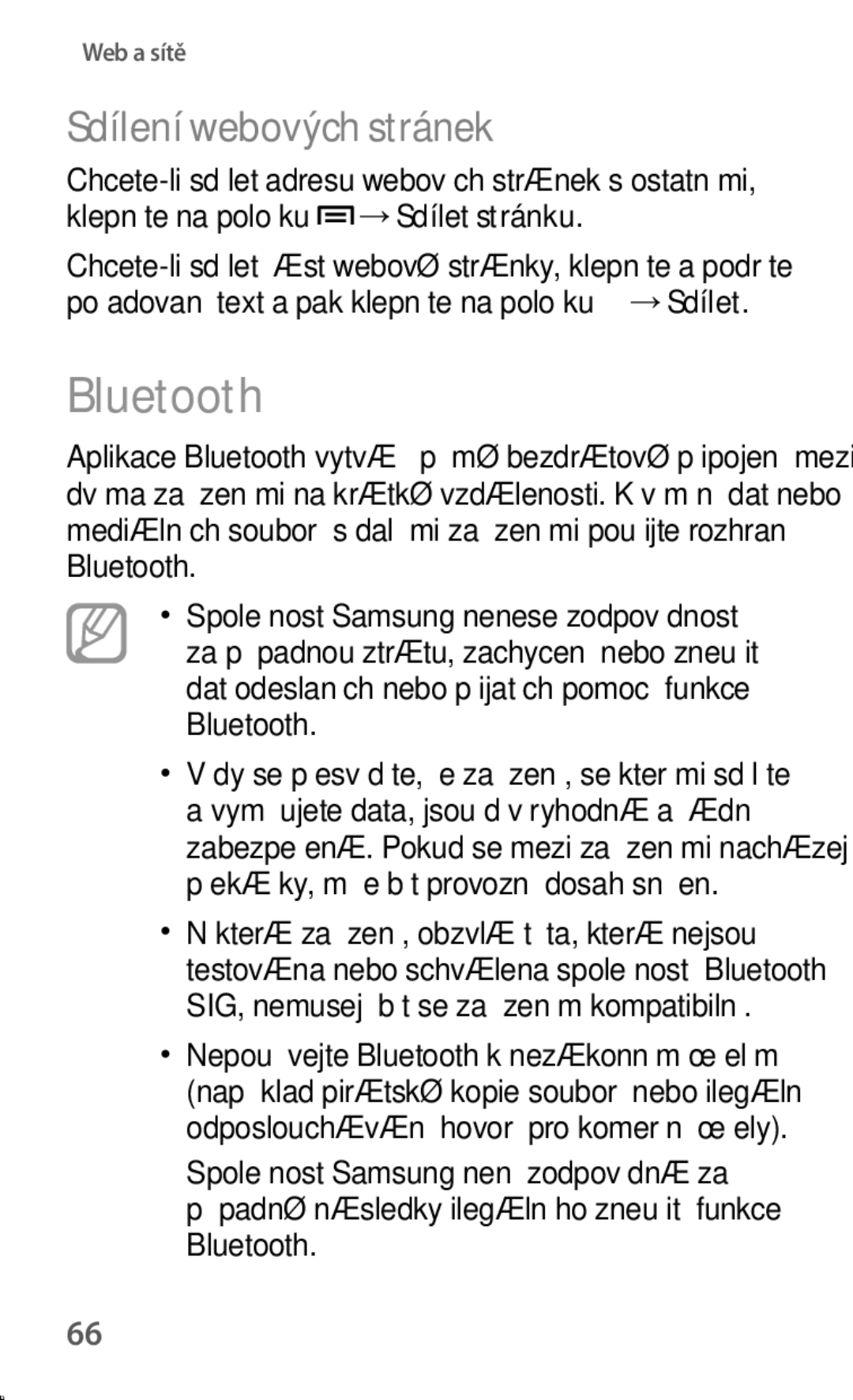 Samsung GT2S5310BKAXEH, GT-S5310BKACOS, GT-S5310RWACOS, GT-S5310MSAVVT, GT-S5310RWAVVT Bluetooth, Sdílení webových stránek 