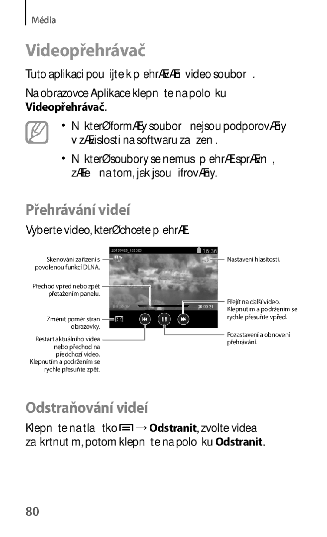 Samsung GT-S5310BKACOS, GT-S5310RWACOS manual Videopřehrávač, Odstraňování videí, Vyberte video, které chcete přehrát 