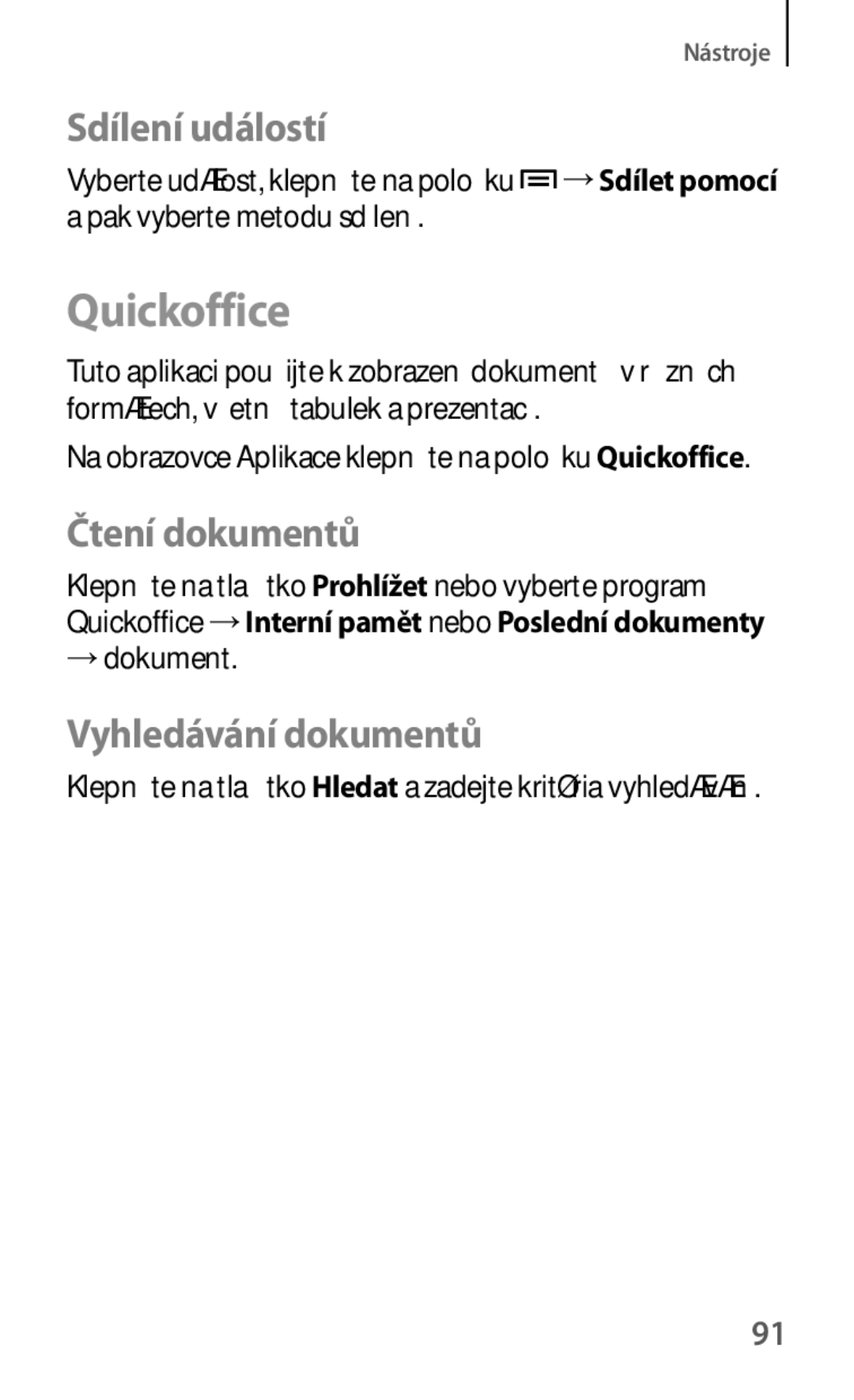 Samsung GT-S5310MSAO2C, GT-S5310BKACOS Quickoffice, Sdílení událostí, Čtení dokumentů, Vyhledávání dokumentů, → dokument 