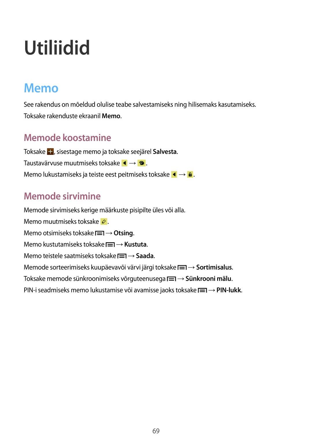 Samsung GT-S5310BKASEB, GT-S5310MSASEB, GT-S5310RWASEB manual Utiliidid, Memode koostamine, Memode sirvimine 