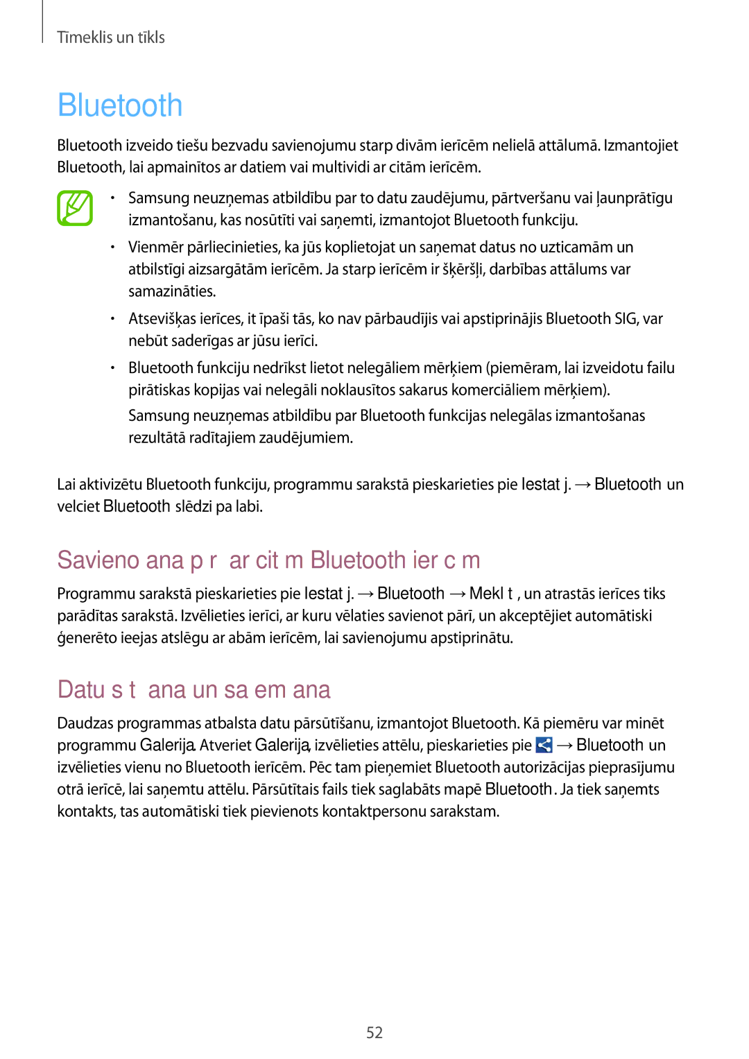 Samsung GT-S5310MSASEB, GT-S5310BKASEB manual Savienošana pārī ar citām Bluetooth ierīcēm, Datu sūtīšana un saņemšana 