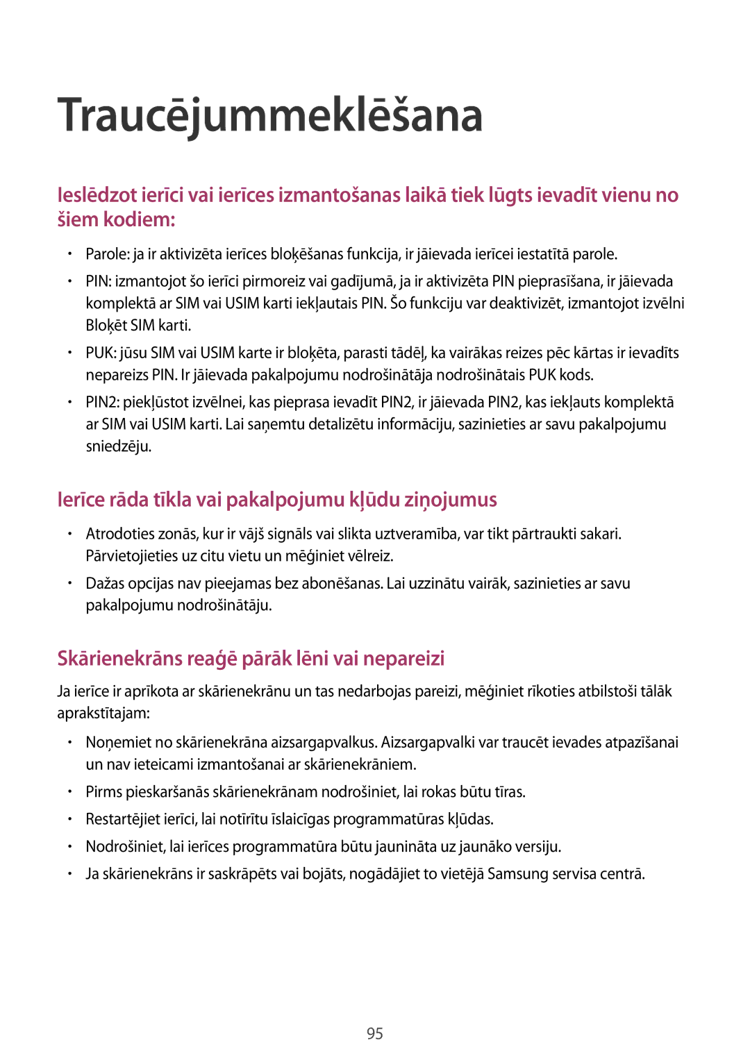 Samsung GT-S5310RWASEB, GT-S5310BKASEB manual Traucējummeklēšana, Ierīce rāda tīkla vai pakalpojumu kļūdu ziņojumus 