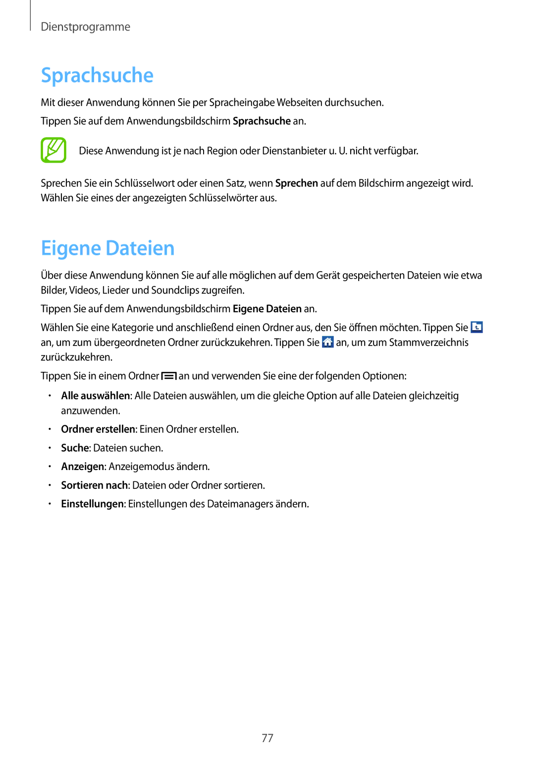 Samsung GT-S5310BKAOPT, GT-S5310KWHDBT, GT-S5310RWATUR, GT-S5310RWADBT, GT-S5310RWAOPT manual Sprachsuche, Eigene Dateien 