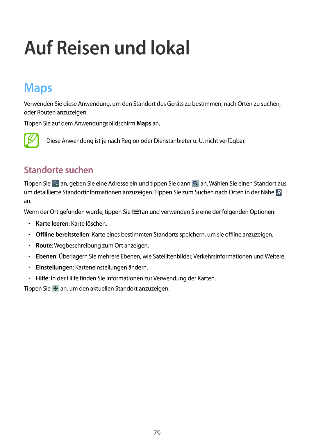 Samsung GT-S5310RWATPH, GT-S5310KWHDBT, GT-S5310RWATUR, GT-S5310RWADBT manual Auf Reisen und lokal, Maps, Standorte suchen 