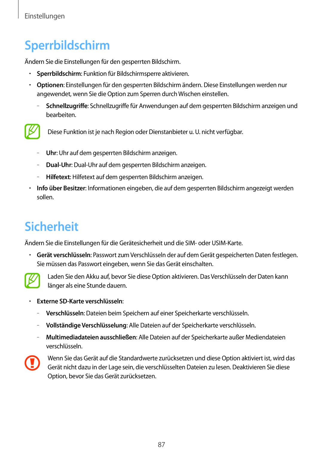 Samsung GT-S5310RWADBT, GT-S5310KWHDBT, GT-S5310RWATUR manual Sperrbildschirm, Sicherheit, Externe SD-Karte verschlüsseln 