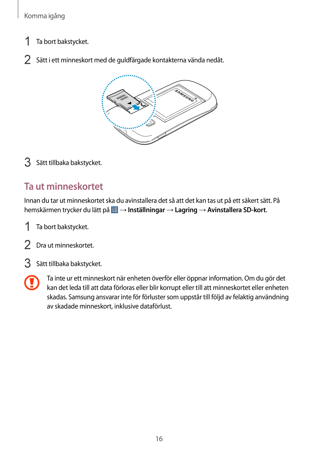 Samsung GT-S5310BKANEE, GT-S5310MSANEE, GT-S5310RWANEE manual Ta ut minneskortet 