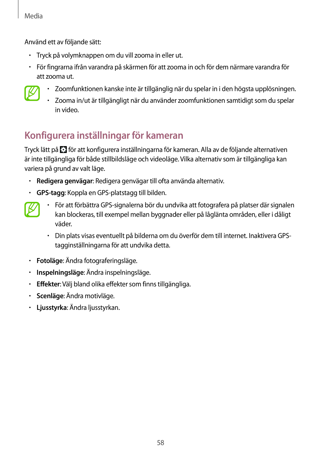 Samsung GT-S5310BKANEE, GT-S5310MSANEE, GT-S5310RWANEE manual Konfigurera inställningar för kameran 