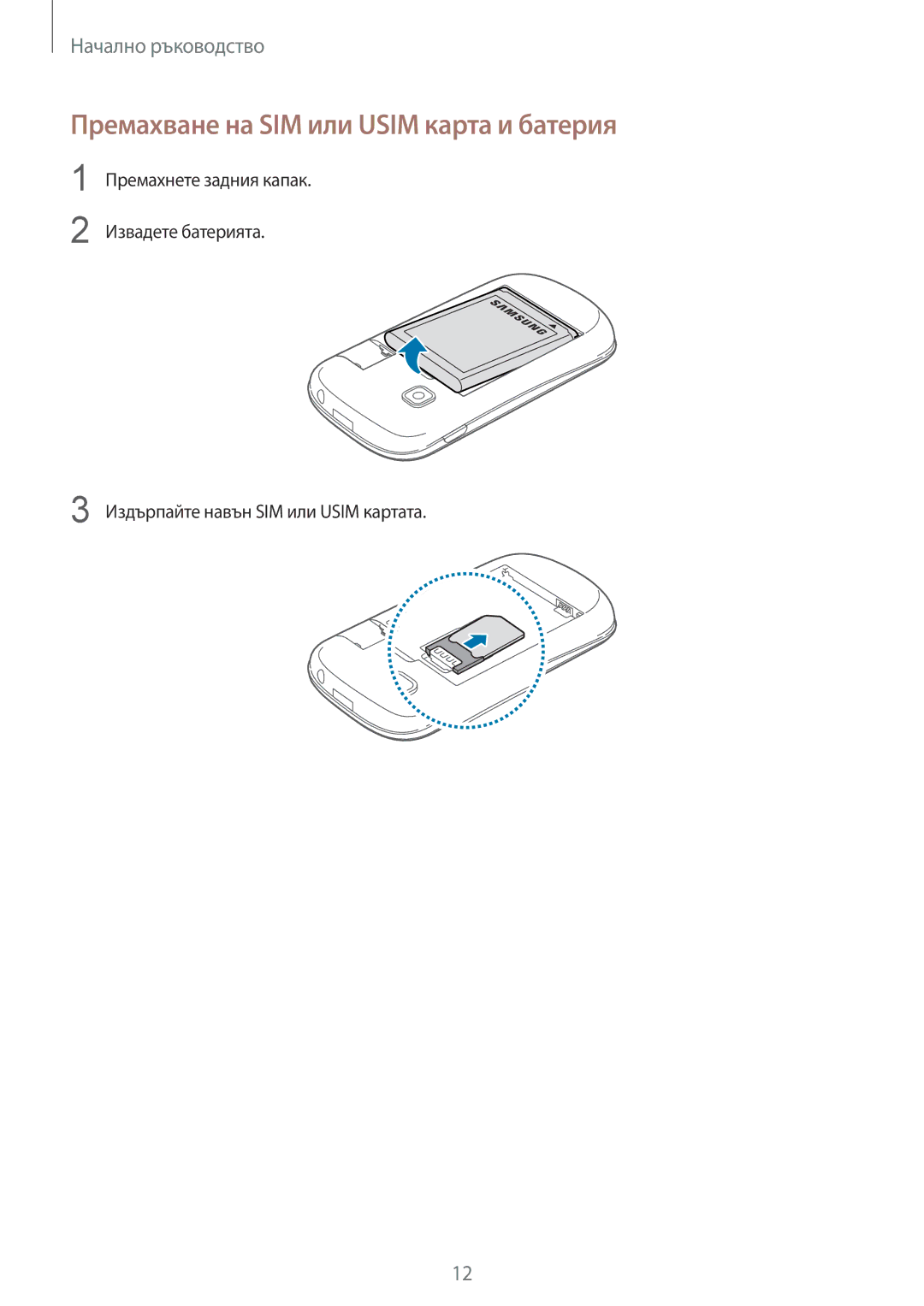 Samsung GT-S5310MSAVVT, GT-S5310RWAVVT manual Премахване на SIM или Usim карта и батерия 