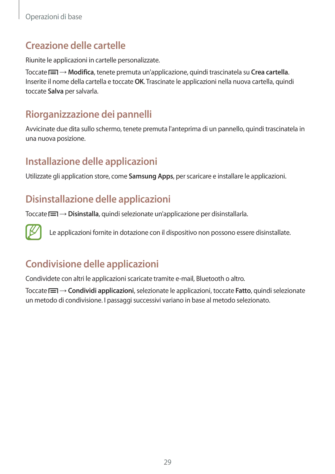 Samsung GT-S5310RWVOMN Creazione delle cartelle, Installazione delle applicazioni, Disinstallazione delle applicazioni 