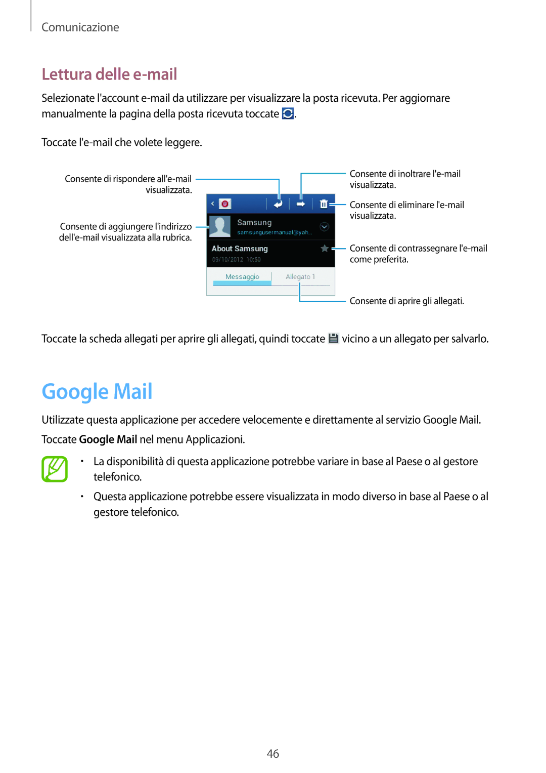 Samsung GT-S5310MSVOMN, GT-S5310MSAWIN, GT-S5310RWAWIN, GT-S5310MSATUR, GT-S5310MSAITV manual Google Mail, Lettura delle e-mail 