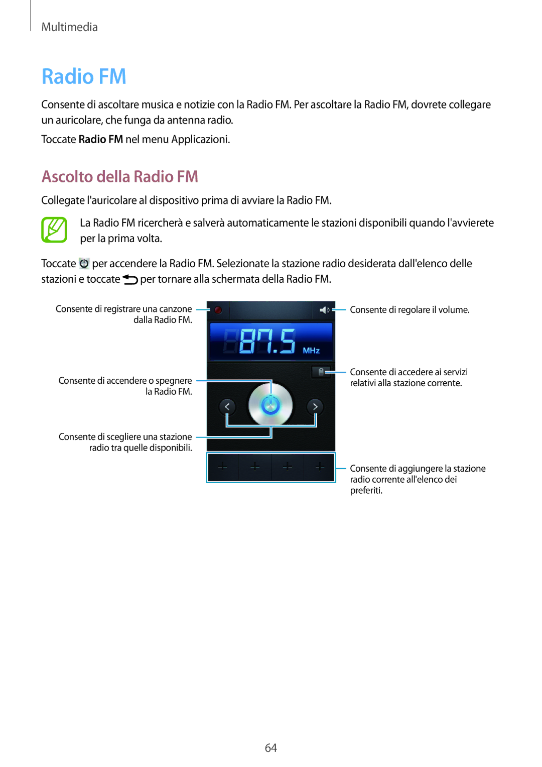 Samsung GT-S5310MSAWIN, GT-S5310RWAWIN, GT-S5310MSATUR, GT-S5310MSAITV, GT-S5310RWAOMN manual Ascolto della Radio FM 