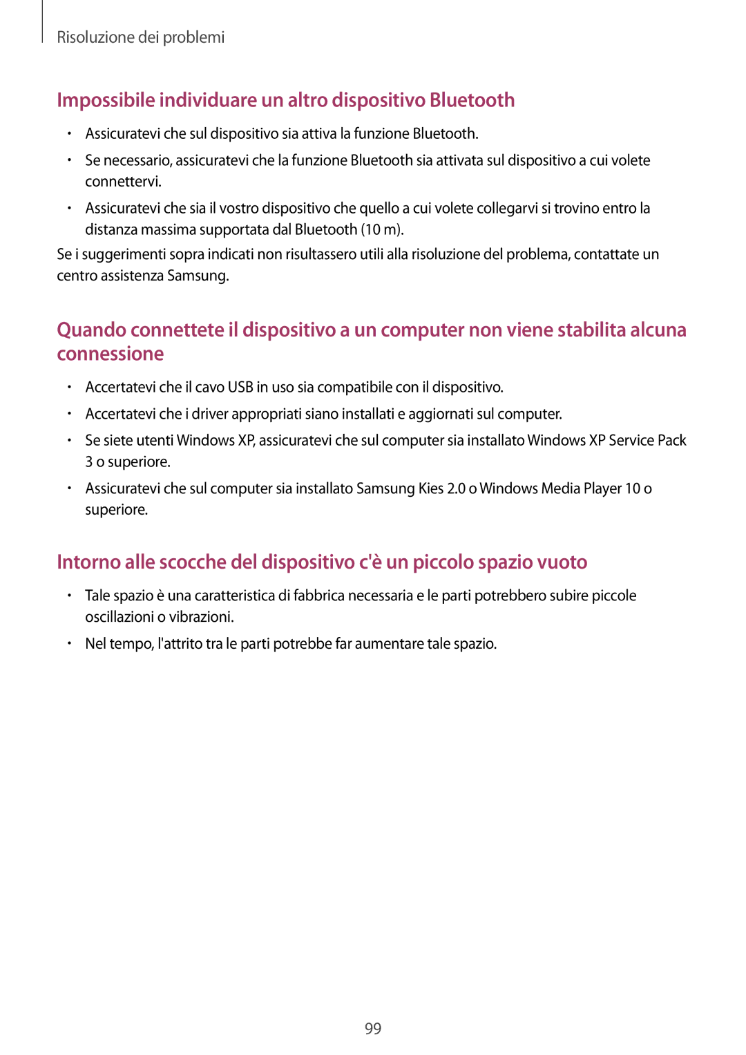 Samsung GT-S5310MSAITV, GT-S5310MSAWIN, GT-S5310RWAWIN manual Impossibile individuare un altro dispositivo Bluetooth 