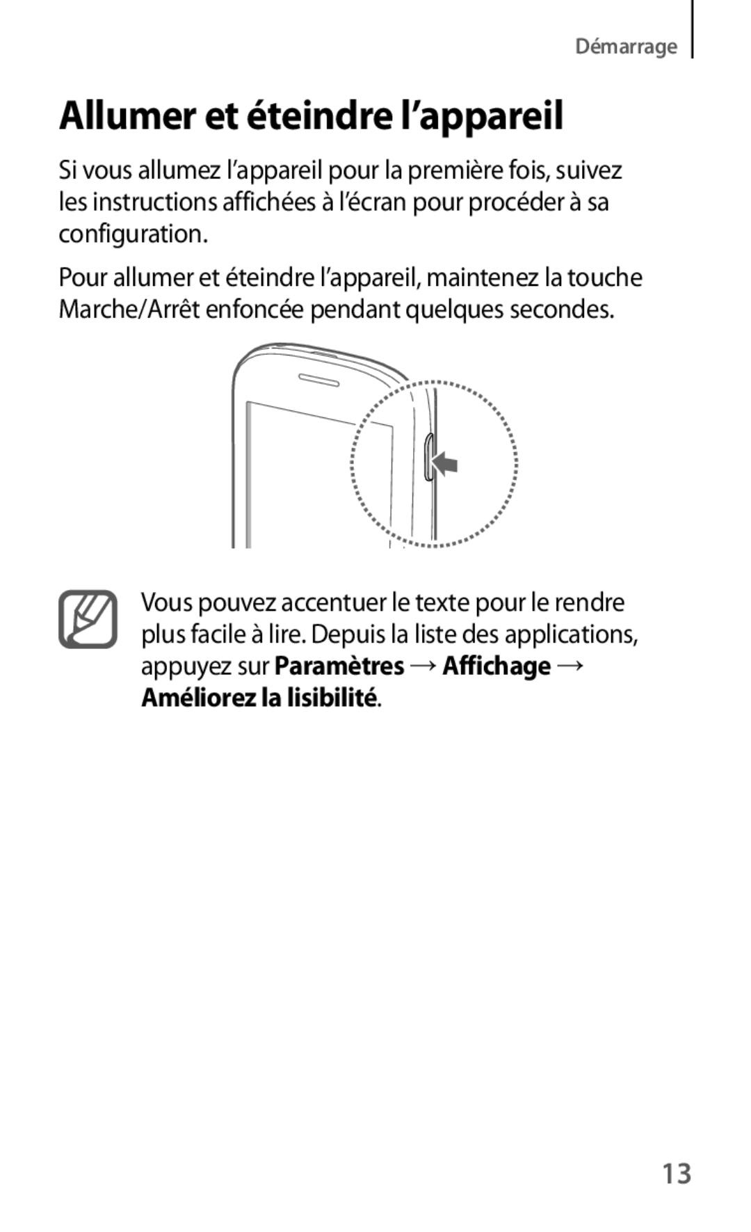 Samsung GT-S5310RWAXEF, GT-S5310MSAXEF manual Allumer et éteindre l’appareil 