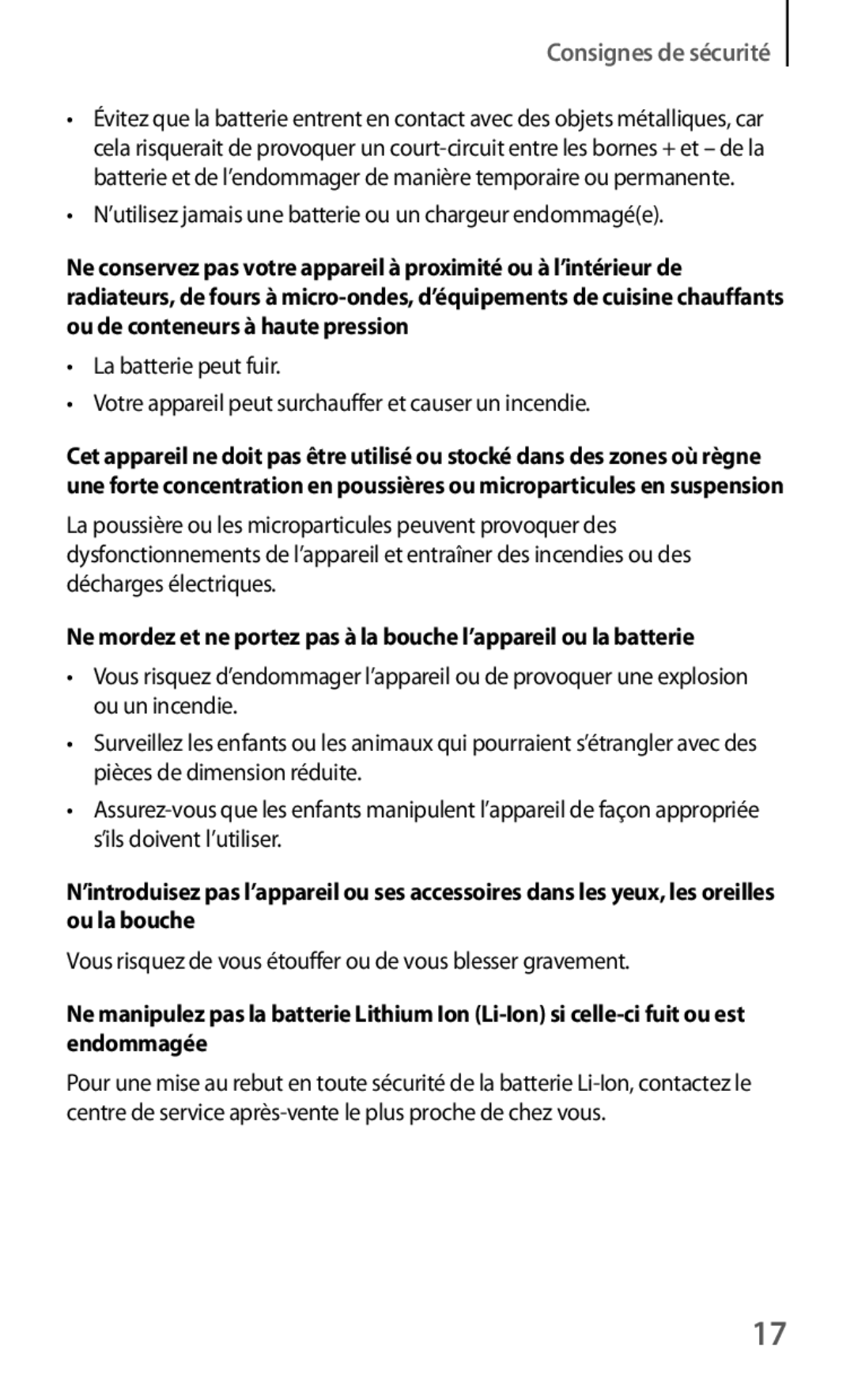 Samsung GT-S5310RWAXEF, GT-S5310MSAXEF manual ’utilisez jamais une batterie ou un chargeur endommagée 