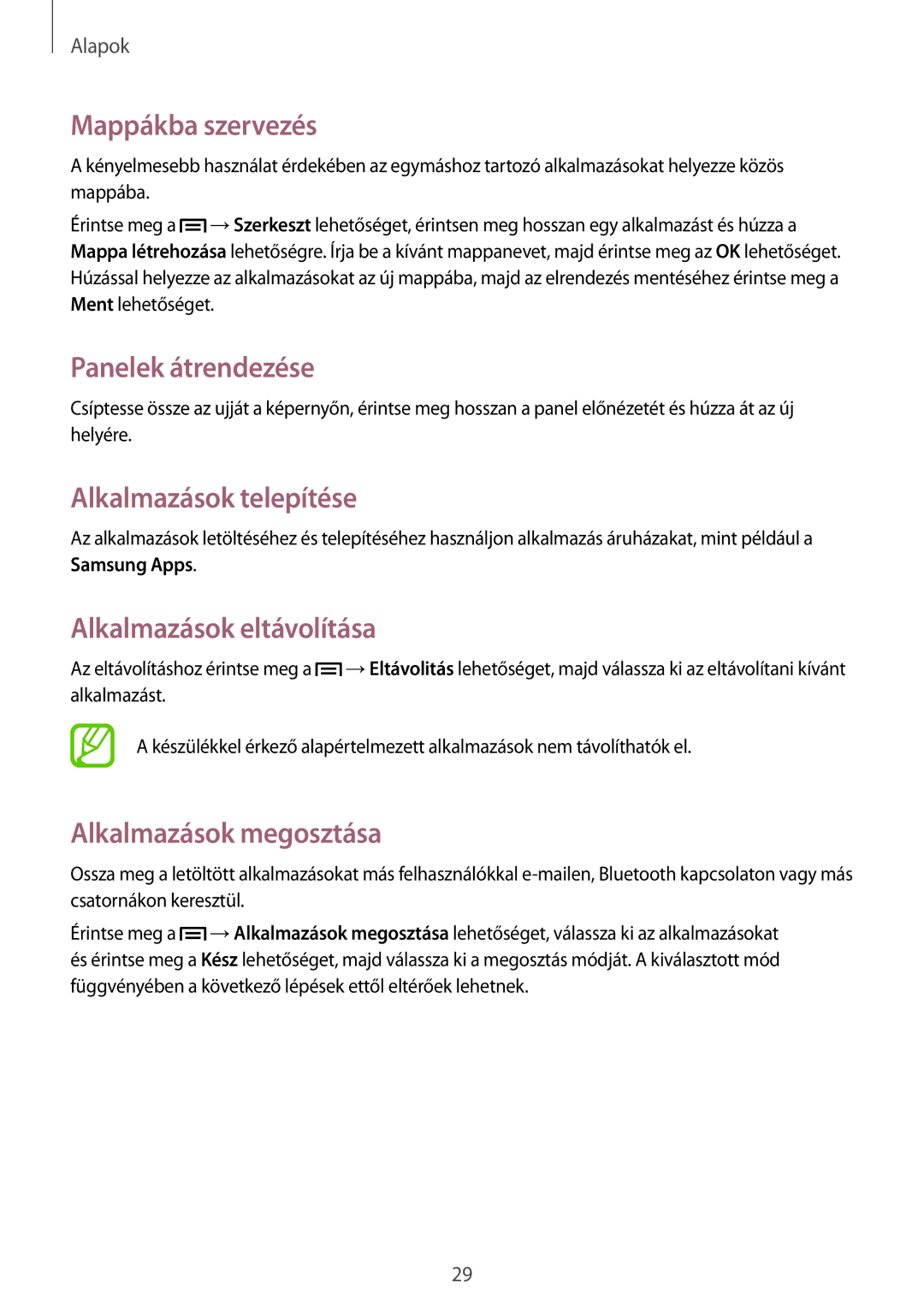 Samsung GT-S5310RWADBT Mappákba szervezés, Alkalmazások telepítése, Alkalmazások eltávolítása, Alkalmazások megosztása 