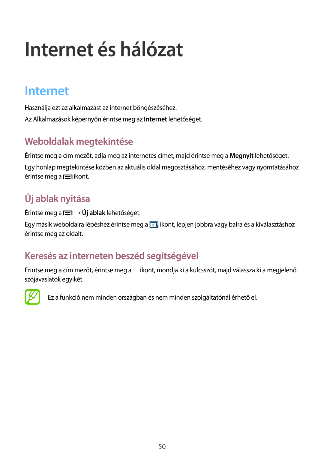 Samsung GT-S5310MSVCNX, GT-S5310RWADBT, GT-S5310BKACOS manual Internet és hálózat, Weboldalak megtekintése, Új ablak nyitása 