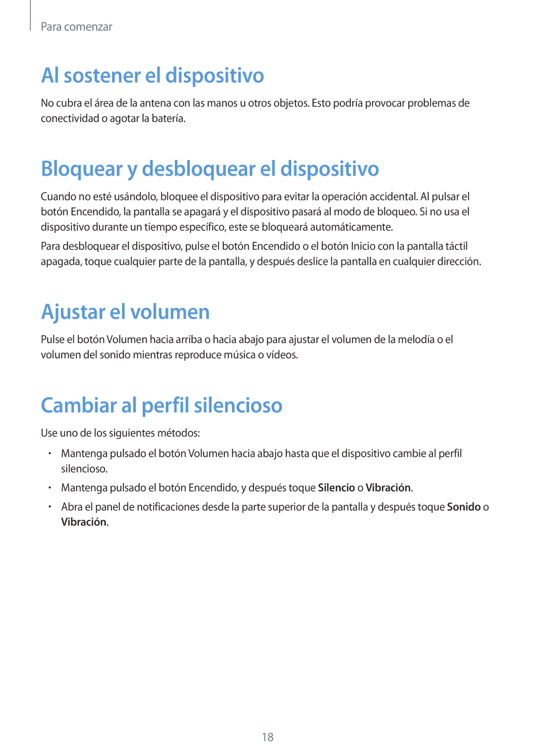 Samsung GT-S5310RWAOPT manual Al sostener el dispositivo, Bloquear y desbloquear el dispositivo, Ajustar el volumen 