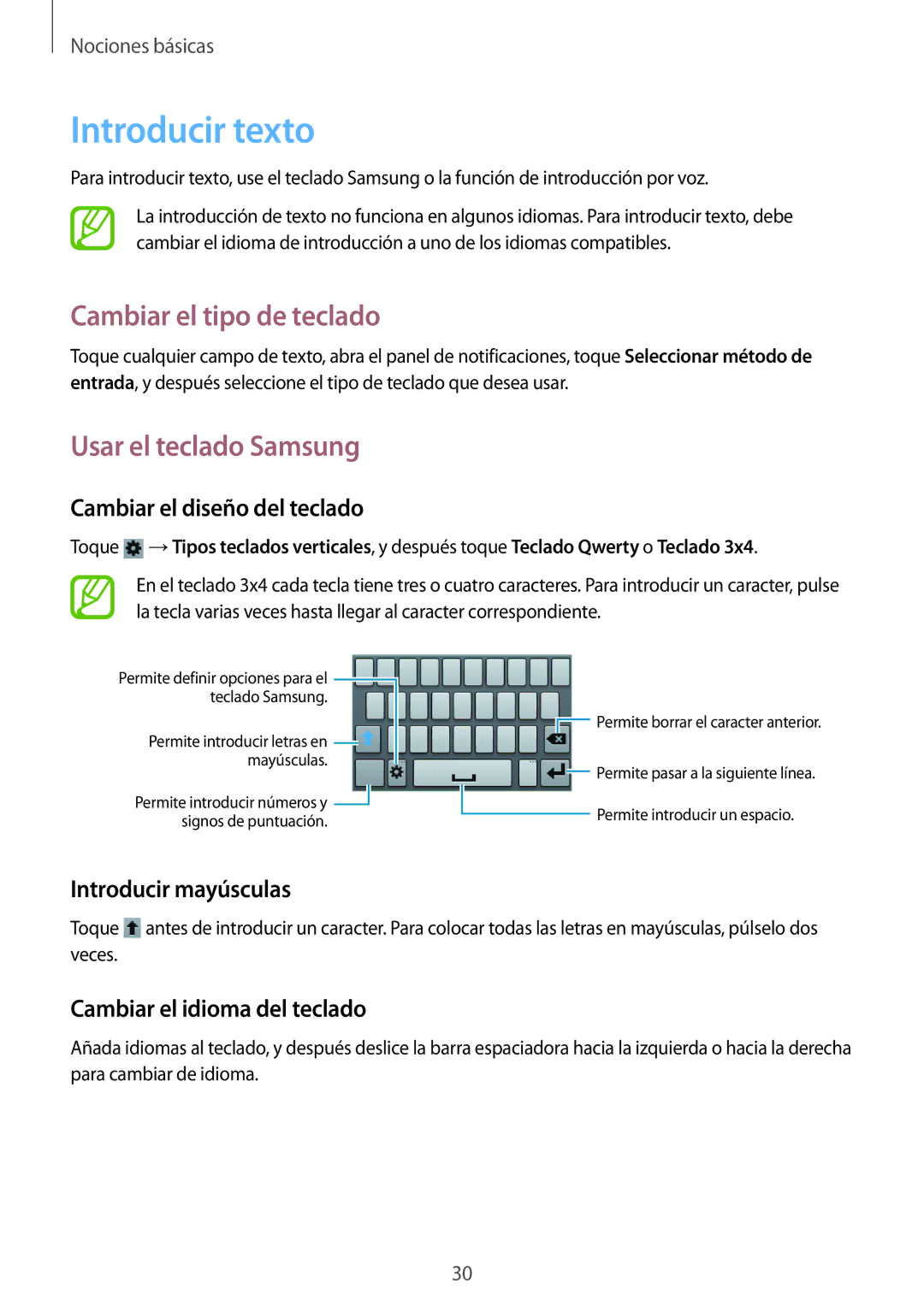 Samsung GT-S5310RWAOPT, GT-S5310BKAOPT manual Introducir texto, Cambiar el tipo de teclado, Usar el teclado Samsung 