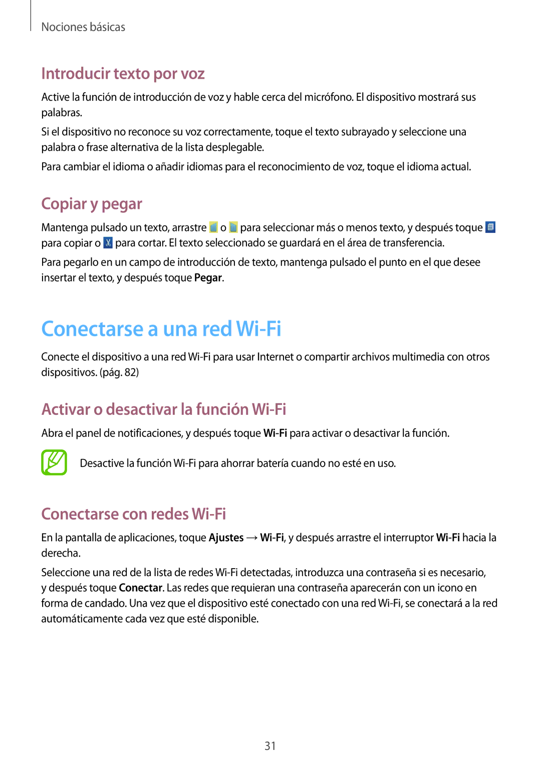 Samsung GT-S5310BKAOPT Conectarse a una red Wi-Fi, Introducir texto por voz, Copiar y pegar, Conectarse con redes Wi-Fi 