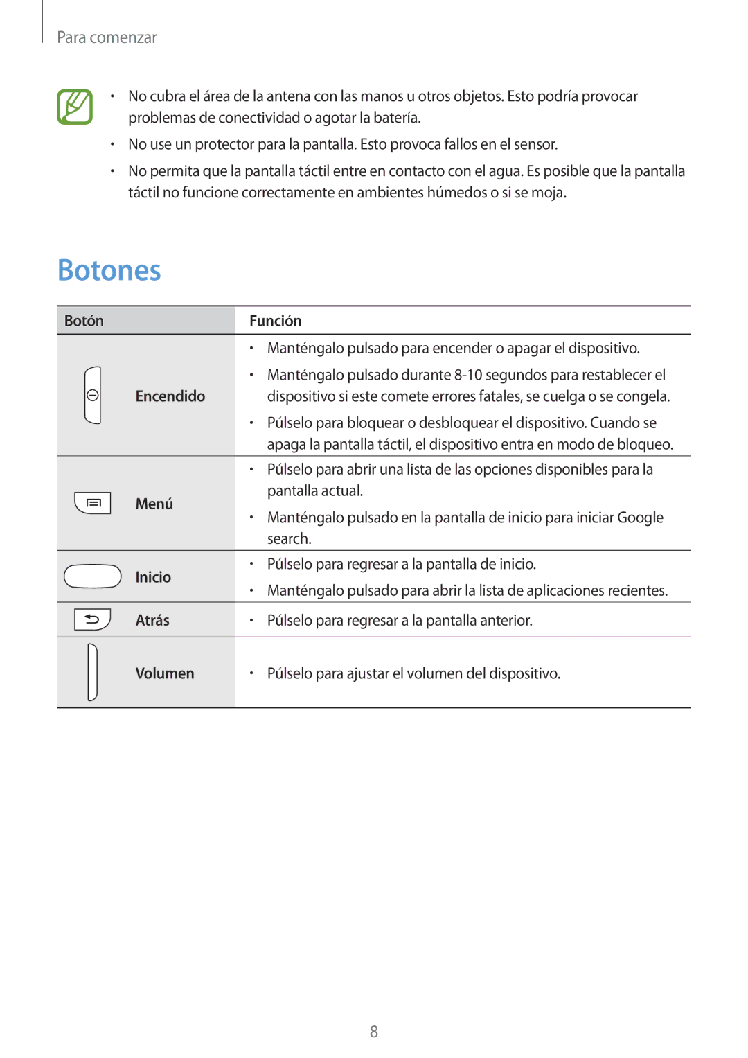 Samsung GT-S5310MSAPHE, GT-S5310RWAOPT, GT-S5310BKAOPT manual Botones 