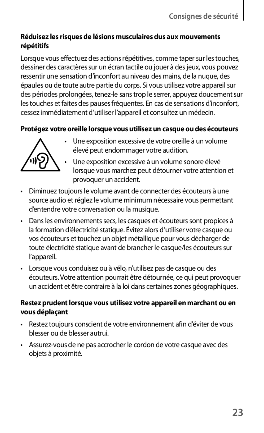 Samsung GT-S5310BKGFTM, GT-S5310RWGFTM manual Consignes de sécurité 