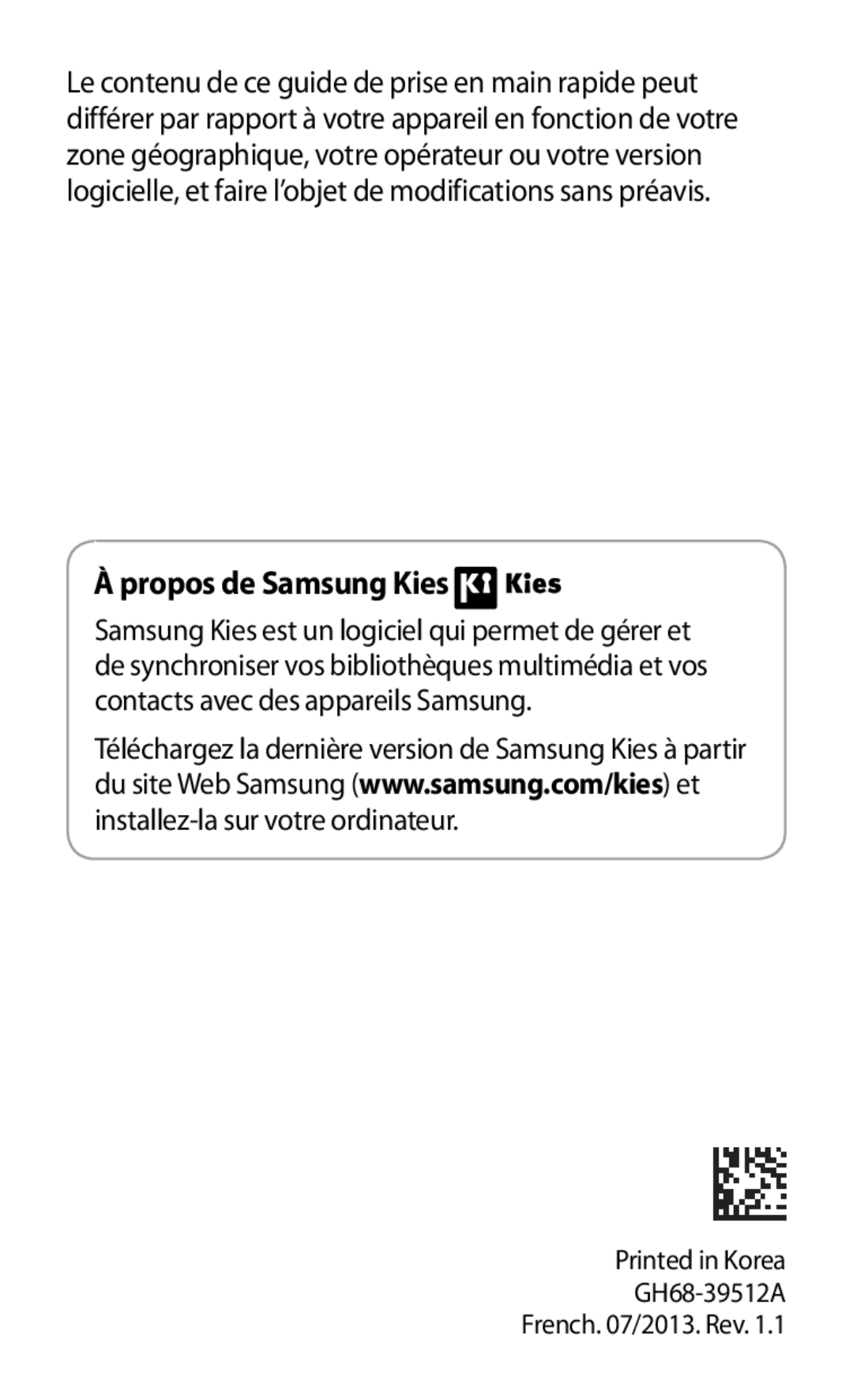 Samsung GT-S5310RWGFTM, GT-S5310BKGFTM manual Propos de Samsung Kies 