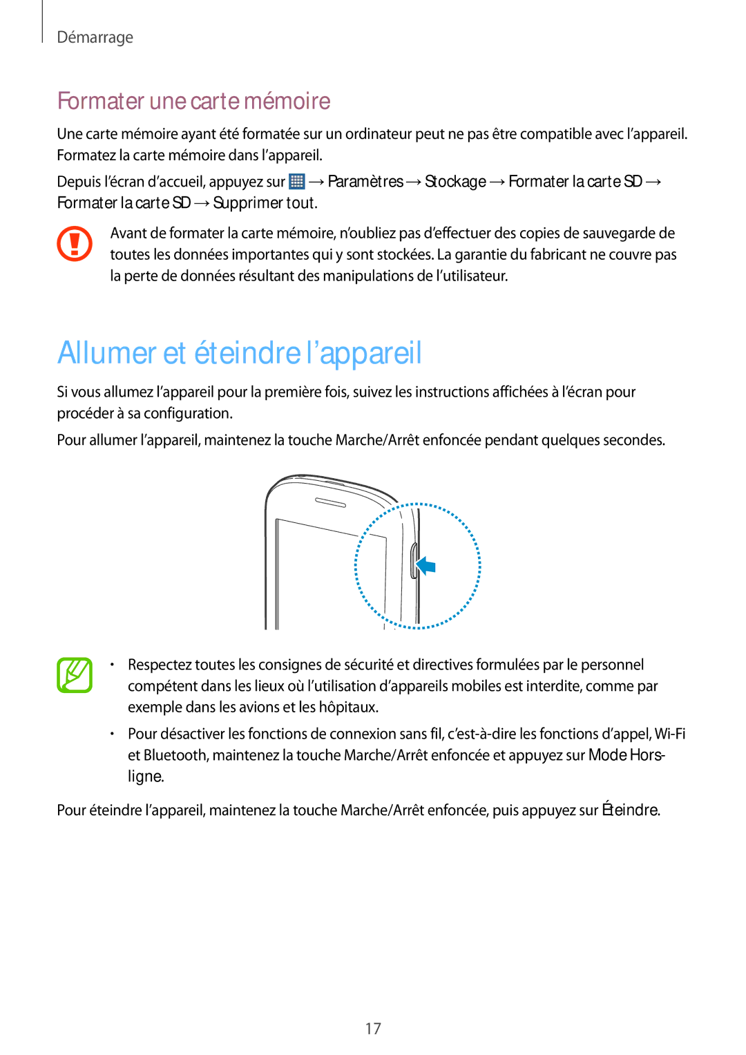 Samsung GT-S5310BKGFTM, GT-S5310RWGFTM manual Allumer et éteindre l’appareil, Formater une carte mémoire 