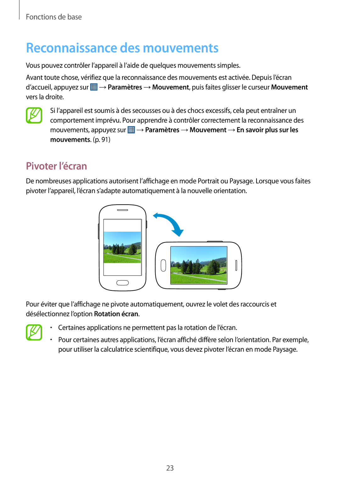 Samsung GT-S5310BKGFTM, GT-S5310RWGFTM manual Reconnaissance des mouvements, Pivoter l’écran 