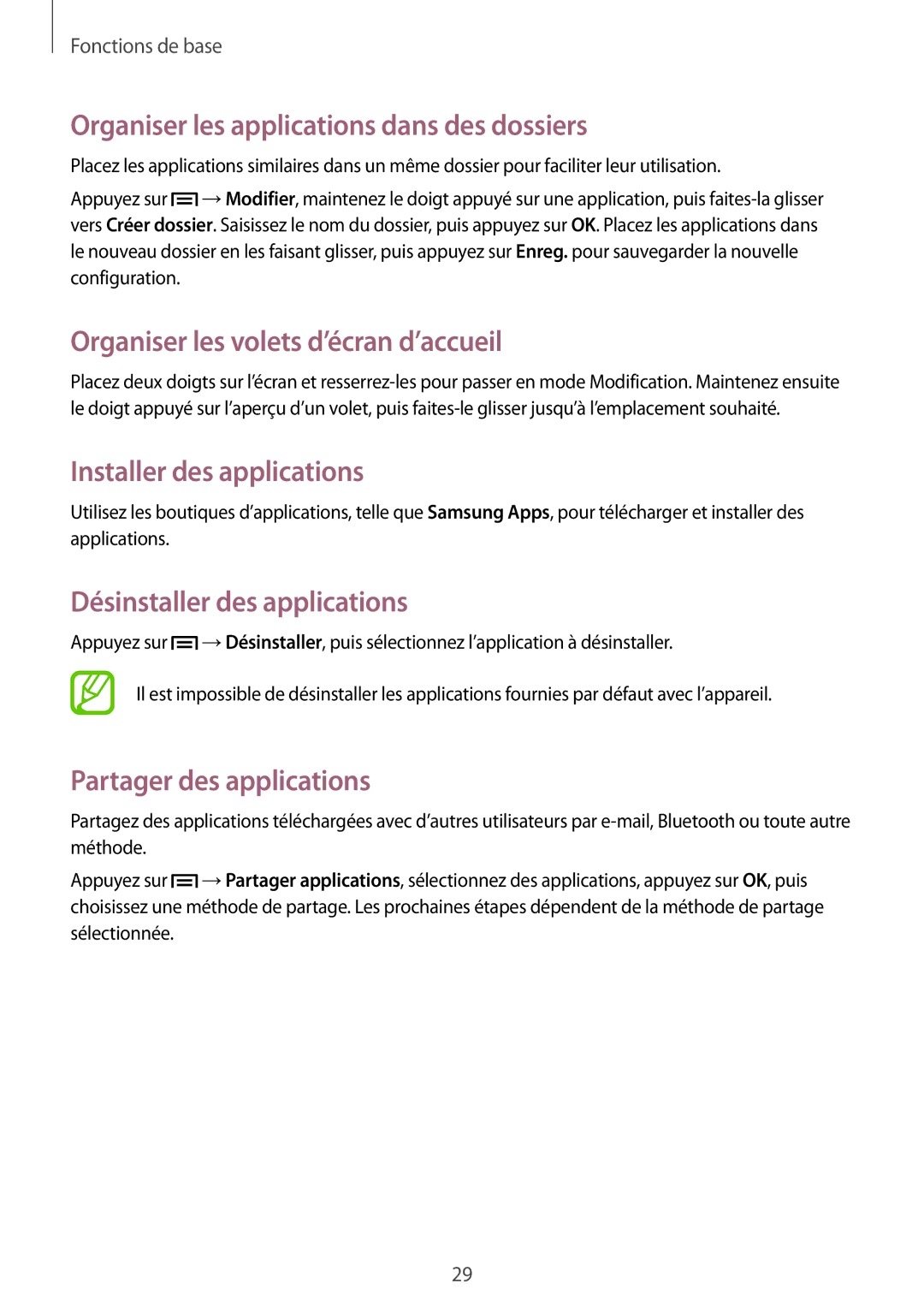 Samsung GT-S5310BKGFTM Organiser les applications dans des dossiers, Installer des applications, Partager des applications 